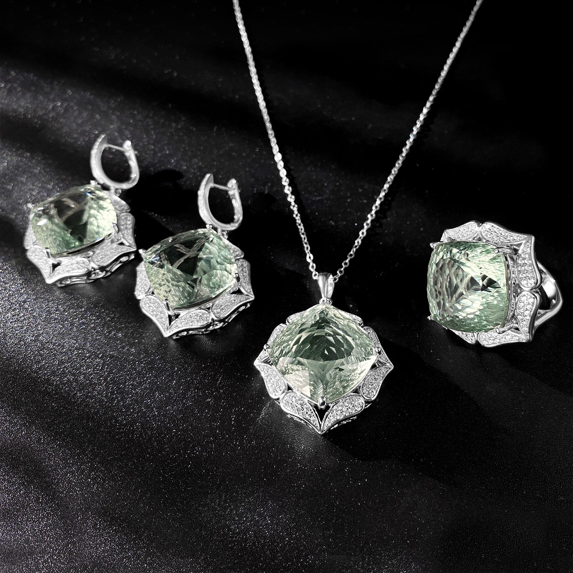Luxury Sweater Chain Femininity S925 Silver Set Large Natural Green Crystal Pendant High-grade Jewelry - enhanced image 2