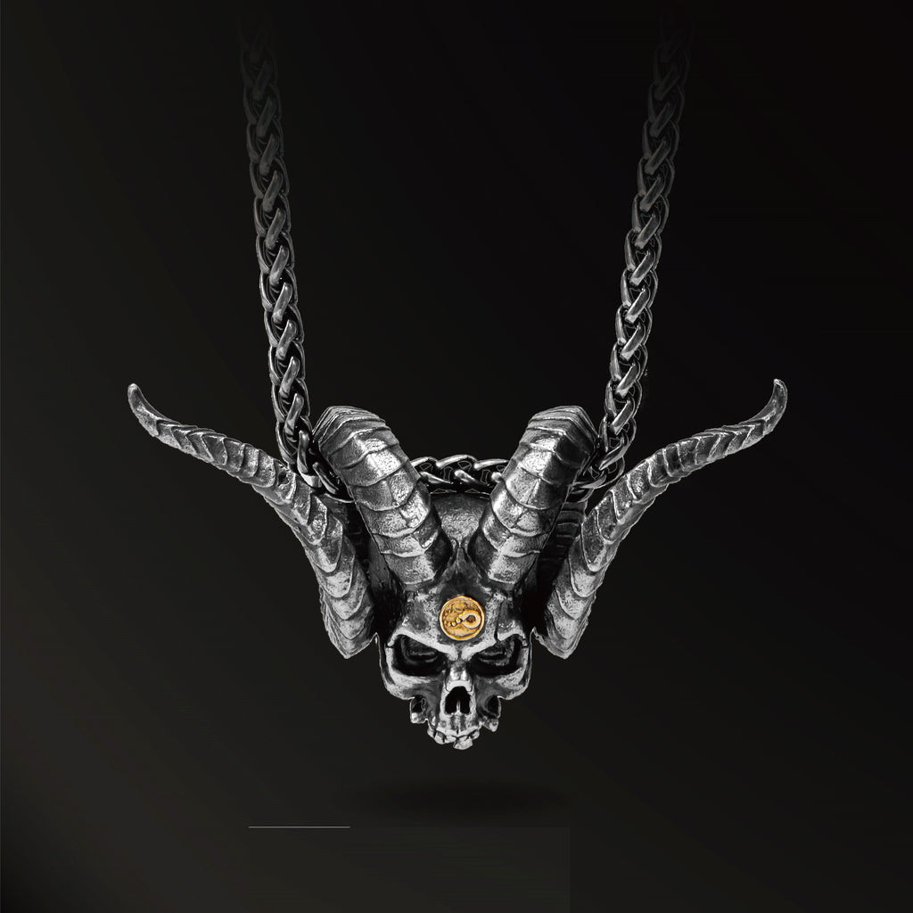 Magaraci™ 925 Silver Antique Pendant Inlaid With 18k Gold Punk Necklace - enhanced image 2