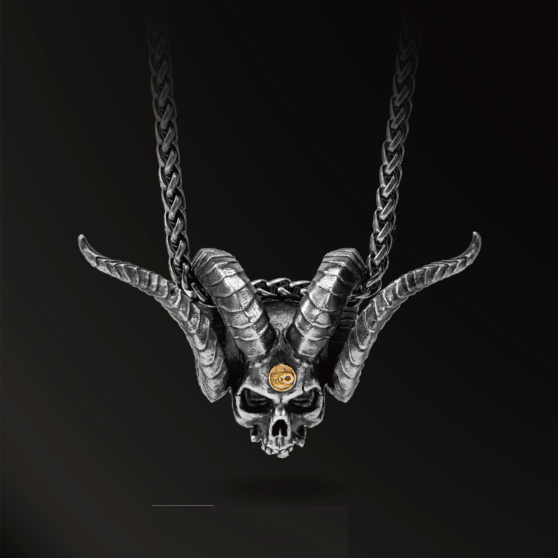 Magaraci™ 925 Silver Antique Pendant Inlaid With 18k Gold Punk Necklace - enhanced image 2