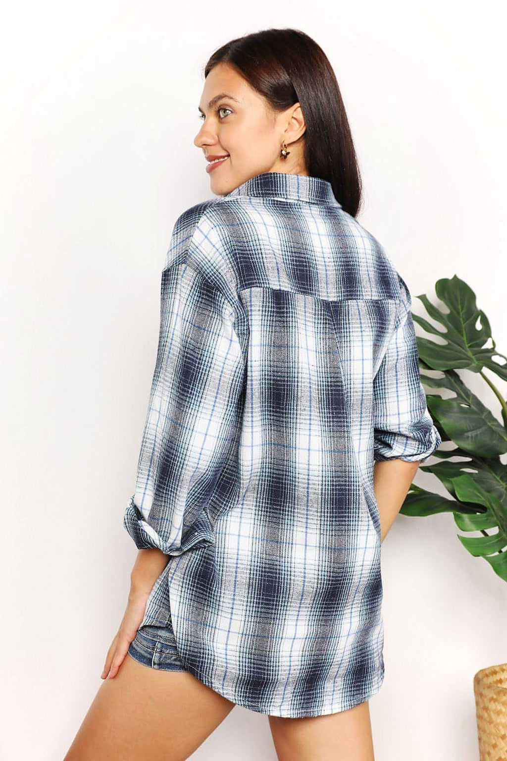 Mandy Plaid Dropped Shoulder Shirt - enhanced image 2