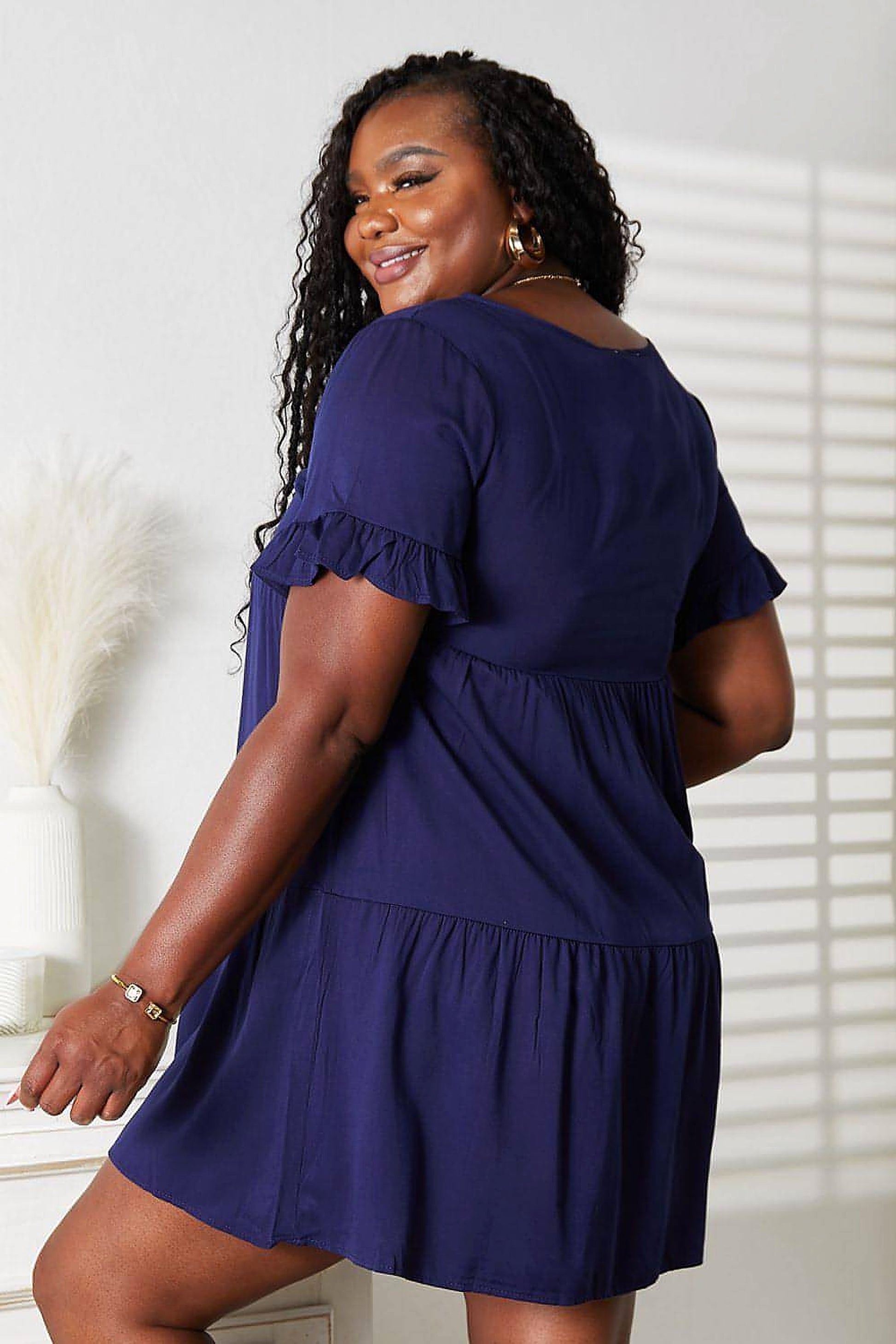 Mandy V-Neck Flounce Sleeve Tiered Dress - enhanced image 2