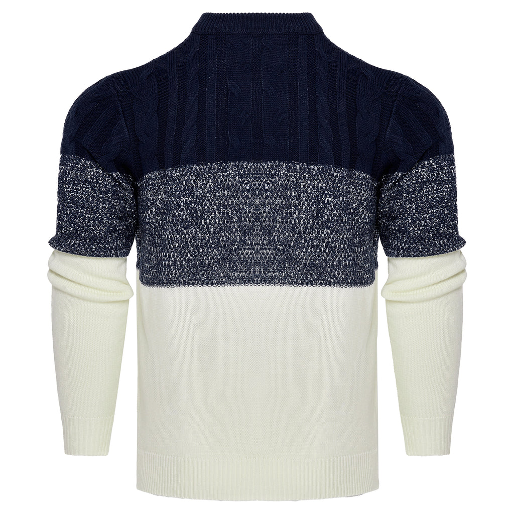 Men's Casual Color Block Long Sleeve Cable Knit Pullover Sweater - enhanced image 2