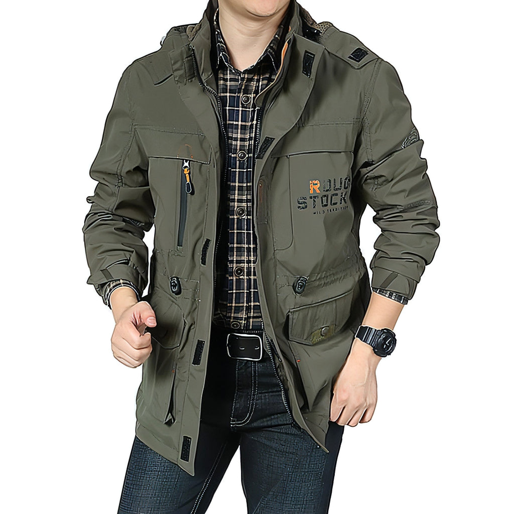 Men's casual outdoor waterproof breathable long hooded stand collar Jacket - enhanced image 2