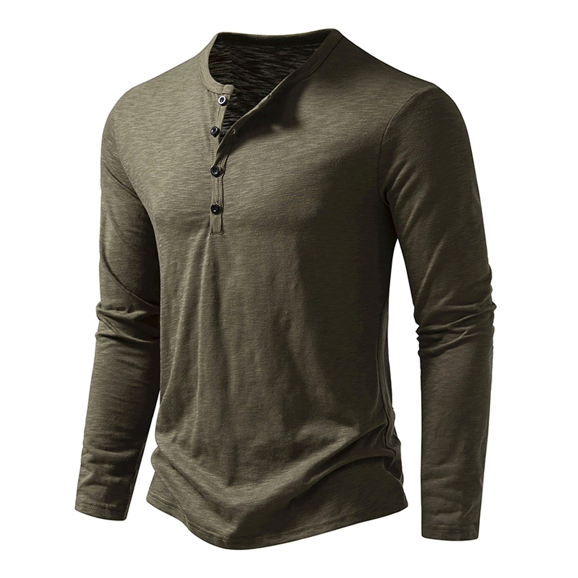 Mens Clothing Long Sleeve T-shirt Fashion Button Henry Collar Tops - enhanced image 2