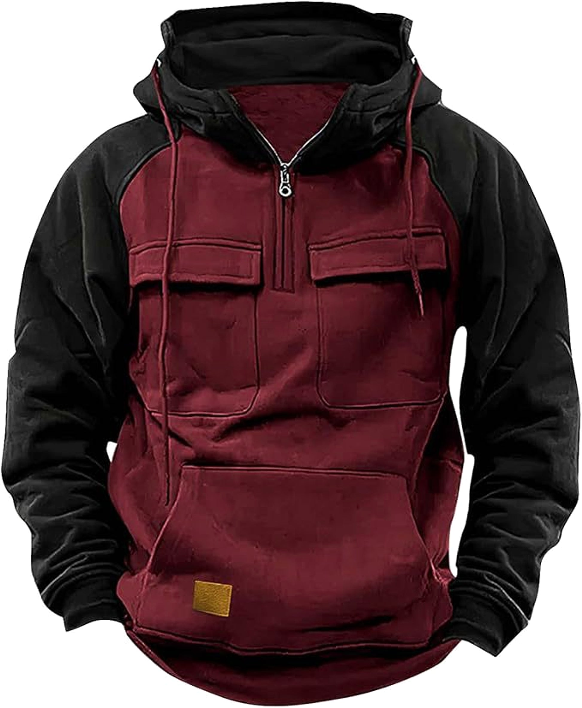 Men's Contrast Color Workwear Hoodie – Fall/Winter Streetwear Style - enhanced image 2