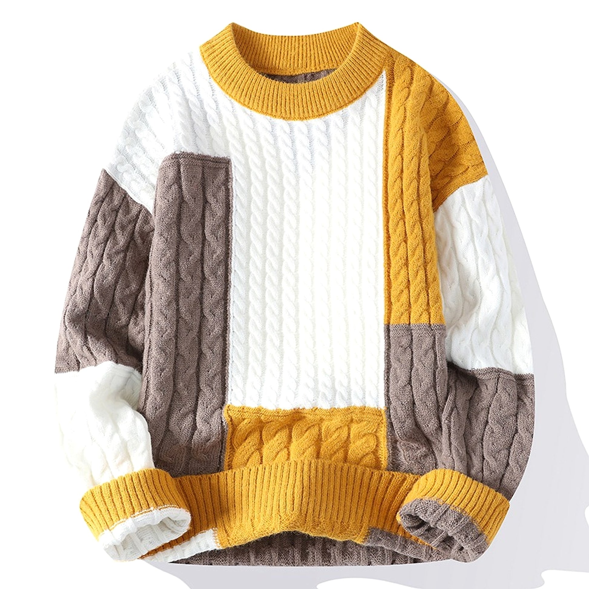 Men's Crew Neck Pullover Sweater Color Contrast Patchwork - enhanced image 2