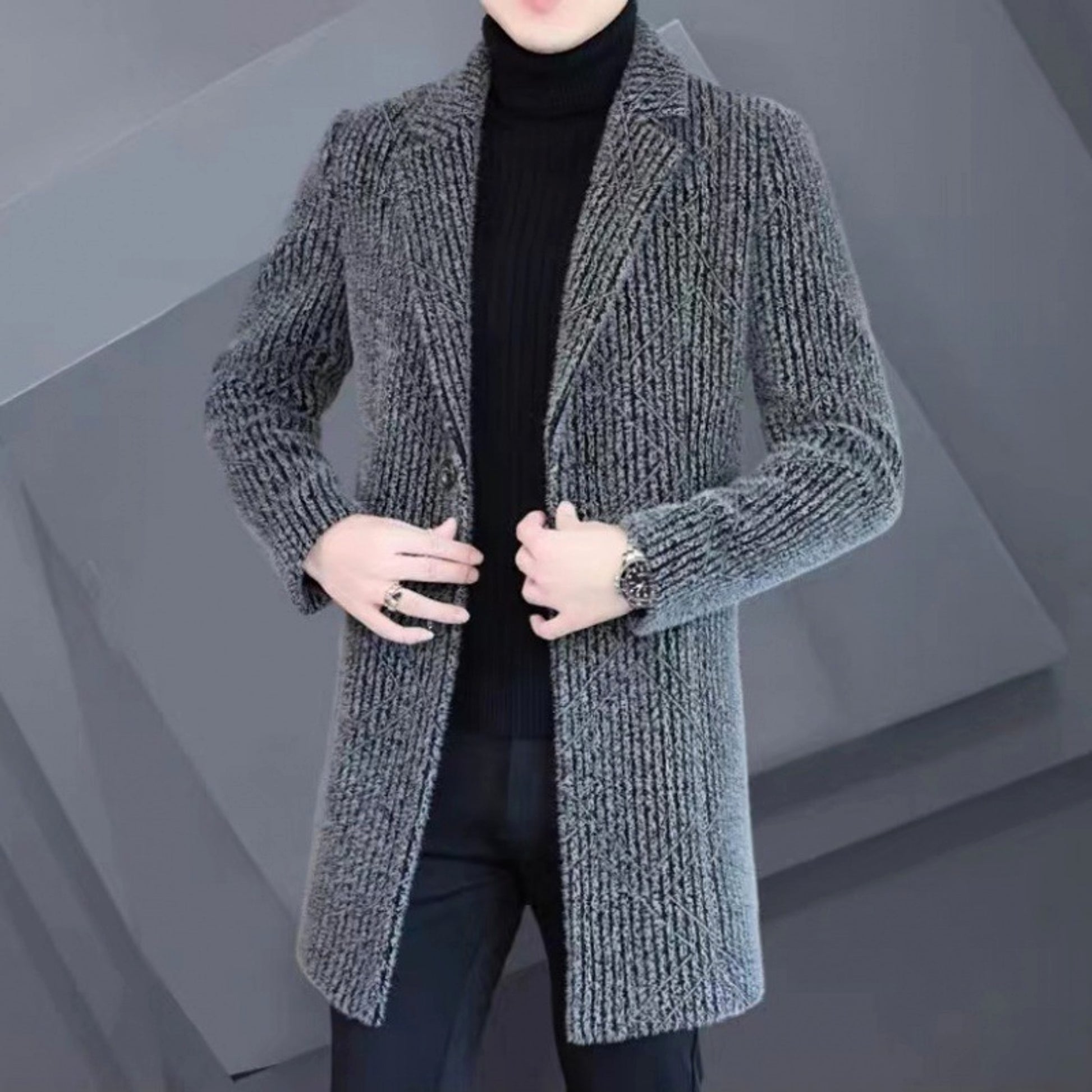 A Men's Duster Mid-length Slim-fit Woolen Coat - enhanced image 2