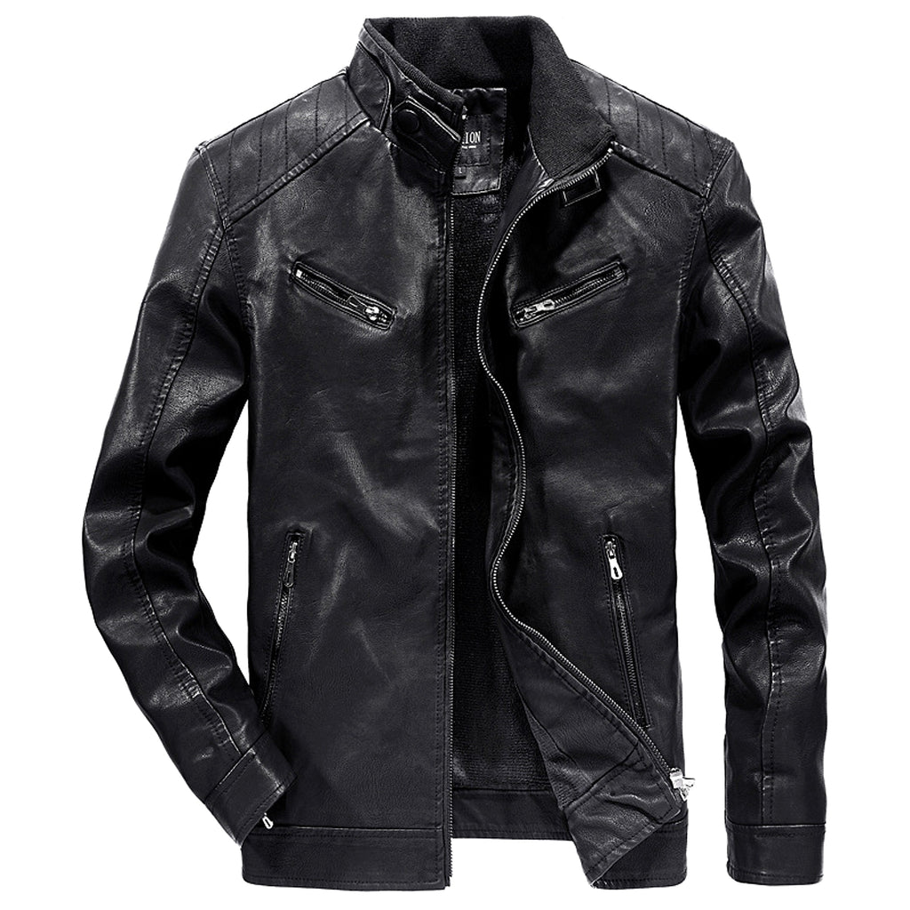 Men's Fashion Casual PU Leather Fleece Padded Coat - enhanced image 2