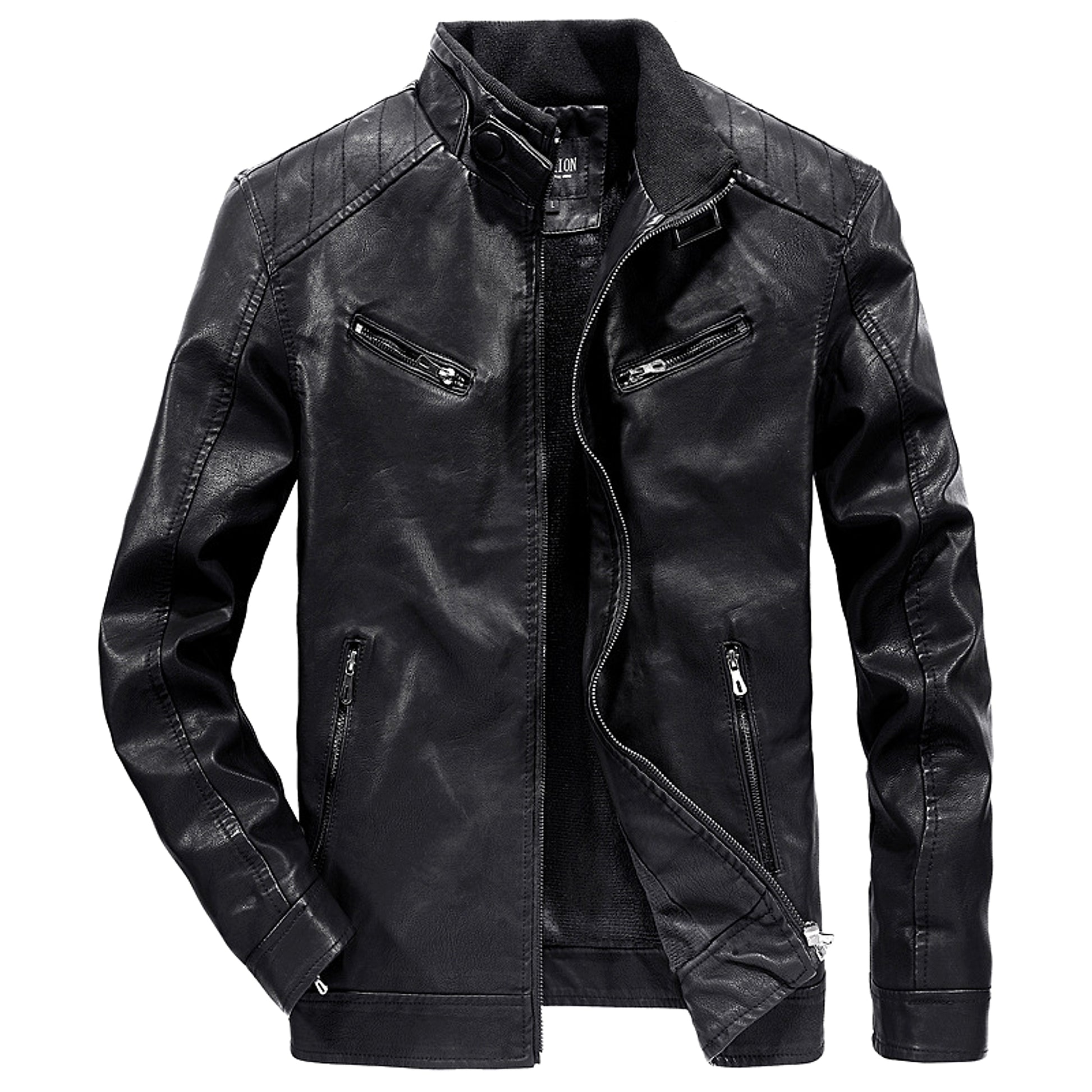 Men's Fashion Casual PU Leather Fleece Padded Coat - enhanced image 2