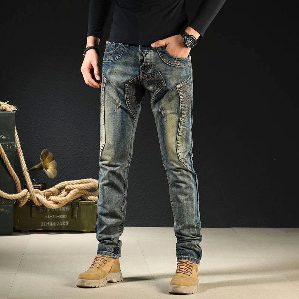 Men's Fashion Japanese Style Retro Nostalgic Motorcycle Jeans Men - enhanced image 2