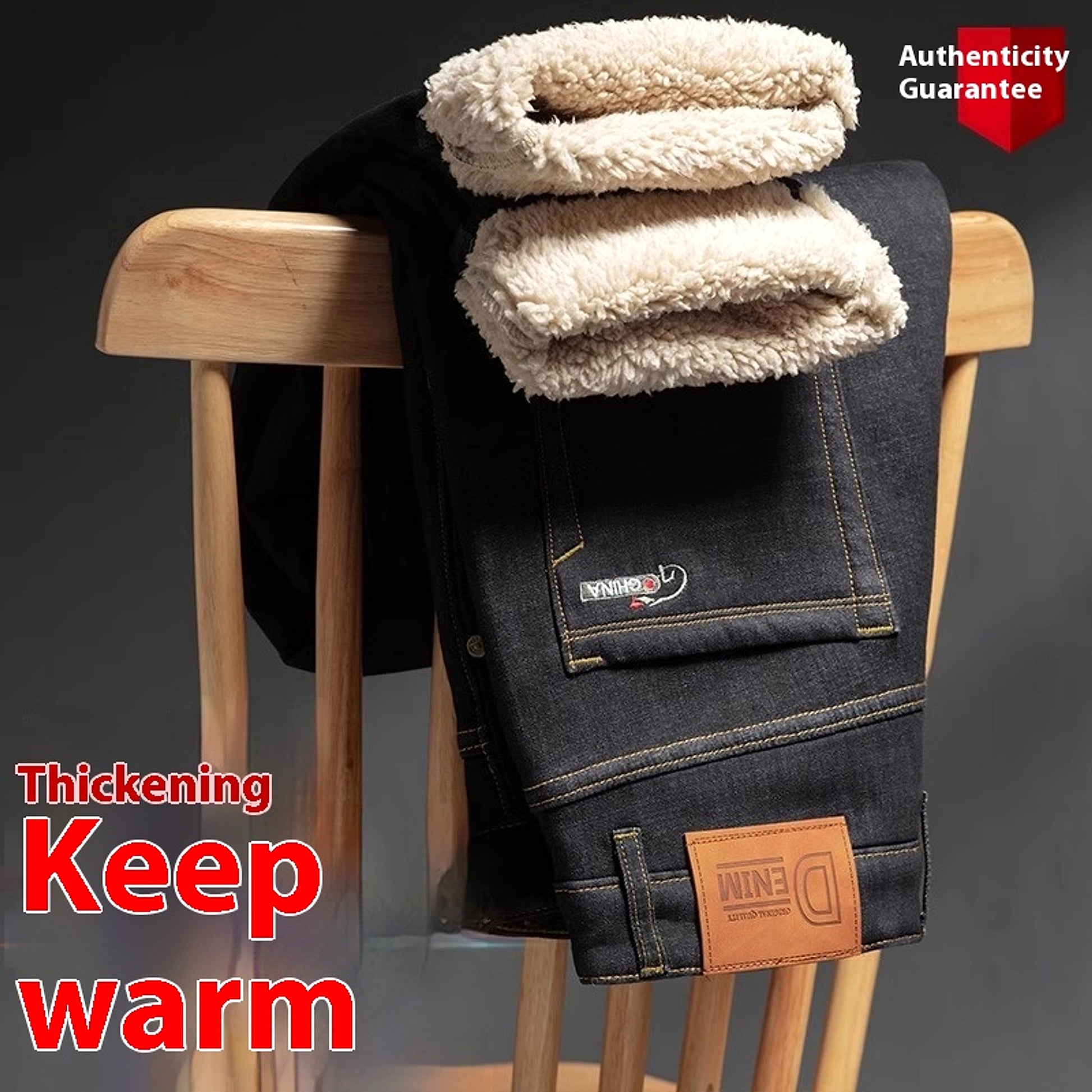 Men's Fleece Addition Denim Trousers Men's Pants Jeans Winter - enhanced image 2