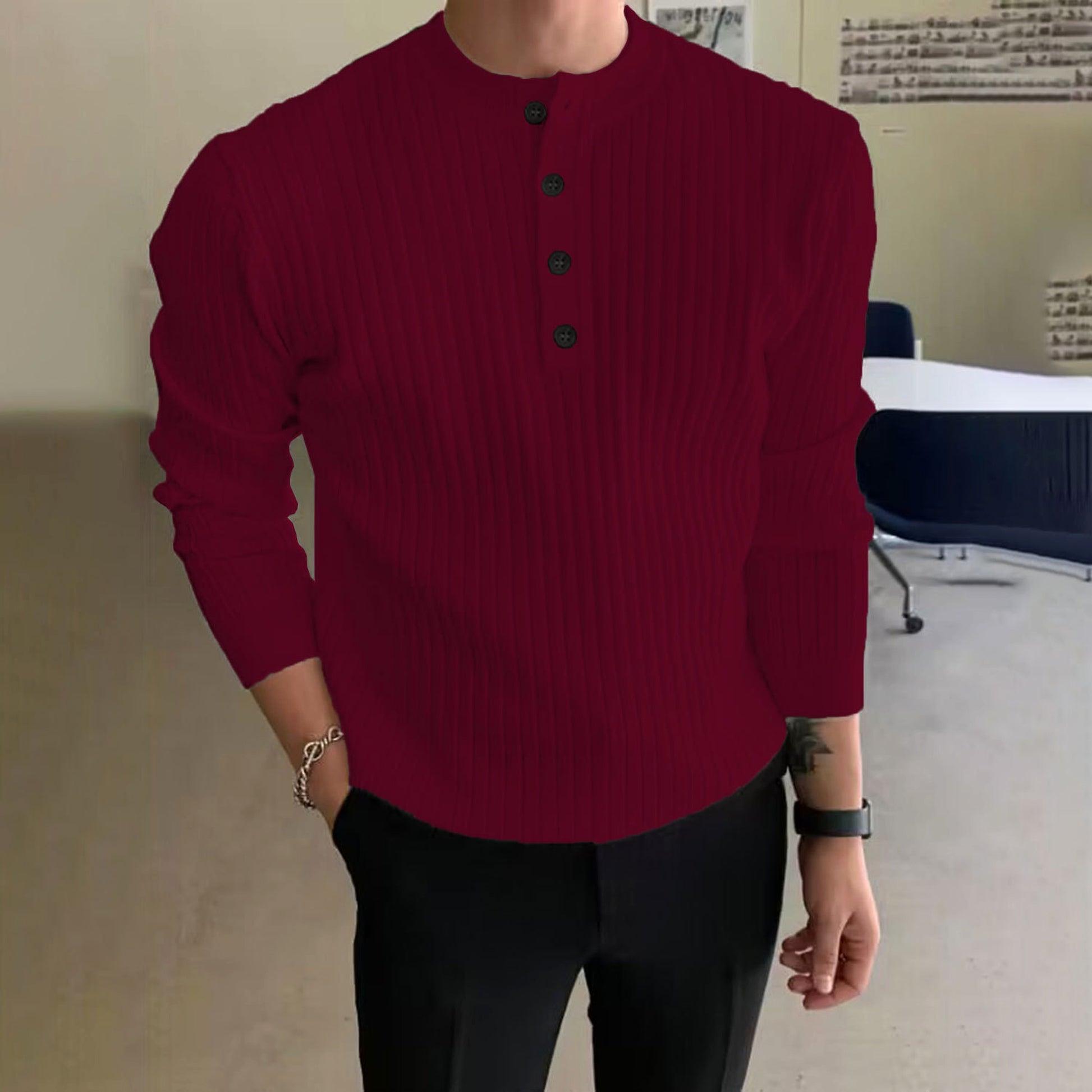 Men's Half-high Collar Button Sweater - enhanced image 2