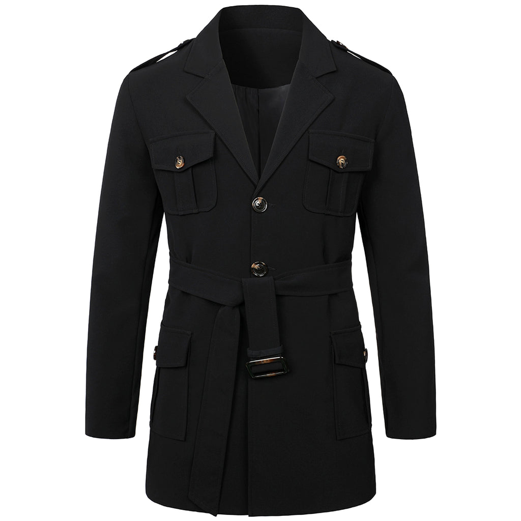 A Men's Hunting Clothes Medium Length Men's Casual Suit Trench Coat - enhanced image 2