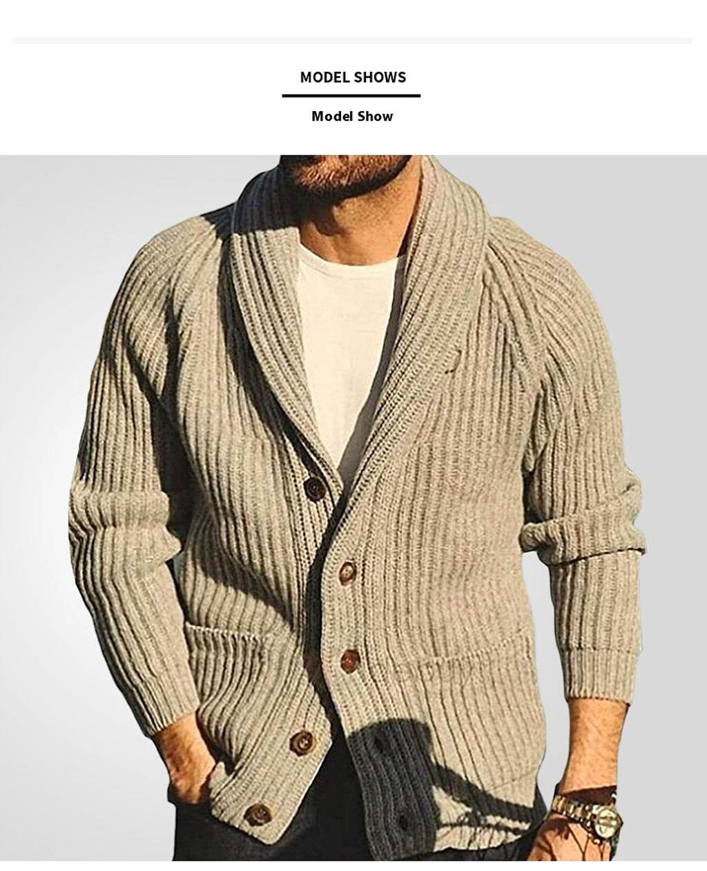 Men's Lapel Knitting Cardigan Fashion Button Sweater With Pockets Outwear Long Sleeve Top Spring Fall - enhanced image 2