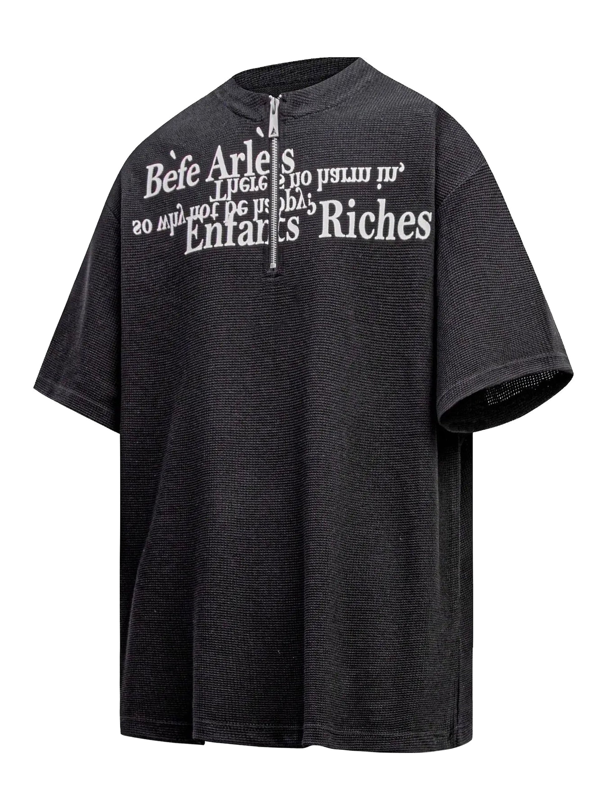 Men's Letter Quarter Zip Short Sleeve T-Shirt - enhanced image 2