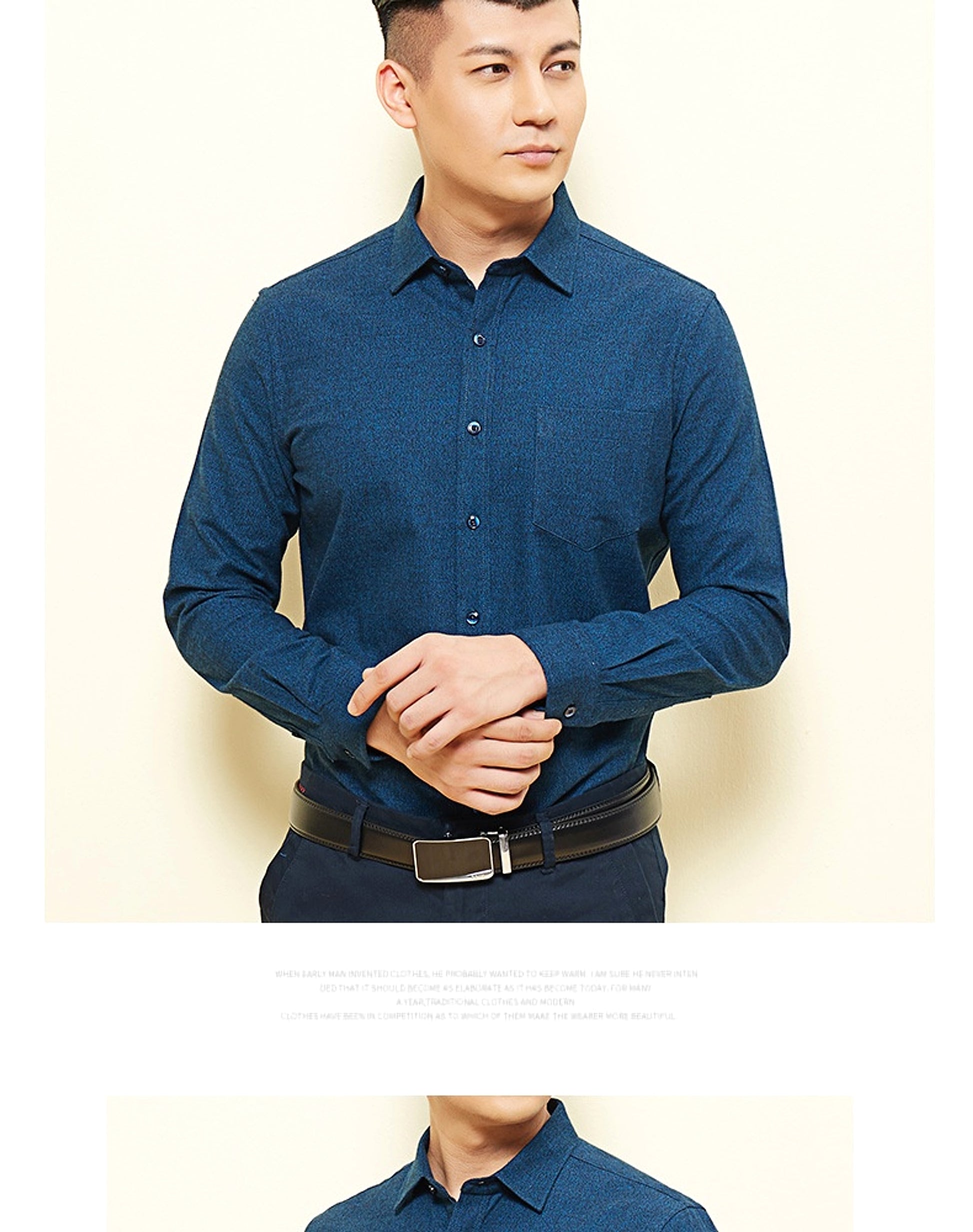 Men's Long Sleeve Solid Color Pocket Light Business DressShirt - enhanced image 2