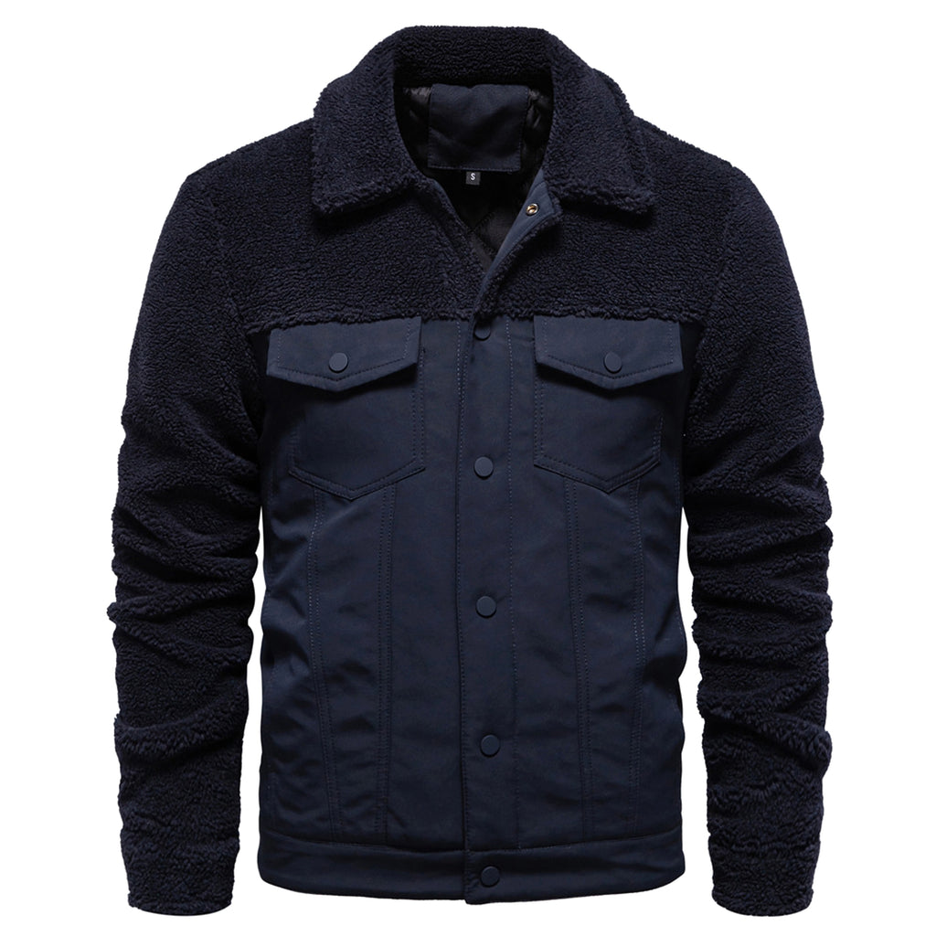 Men's New Jacket Fashion Casual Patchwork Lamb Wool Coat - enhanced image 2