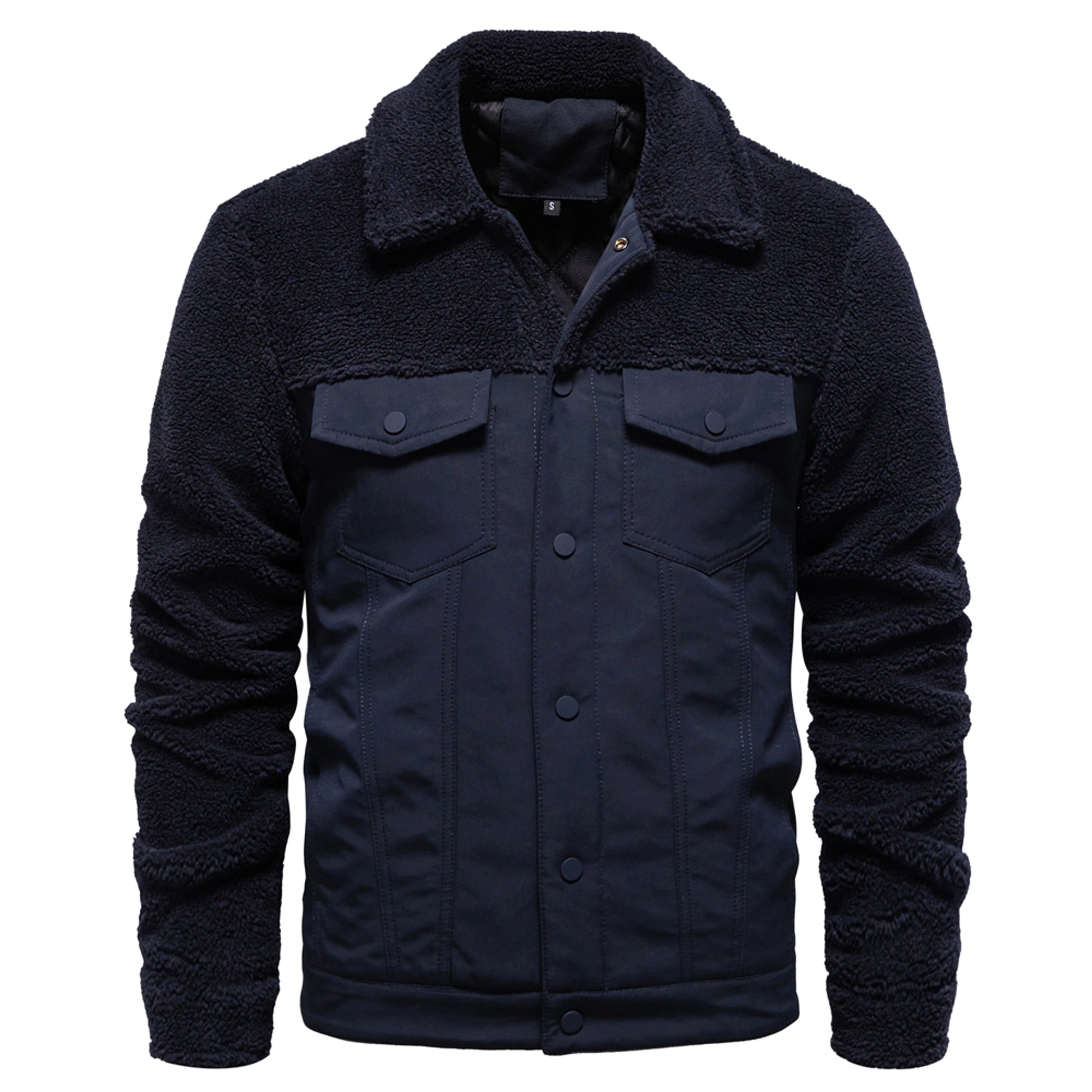 Men's New Jacket Fashion Casual Patchwork Lamb Wool Coat - enhanced image 2