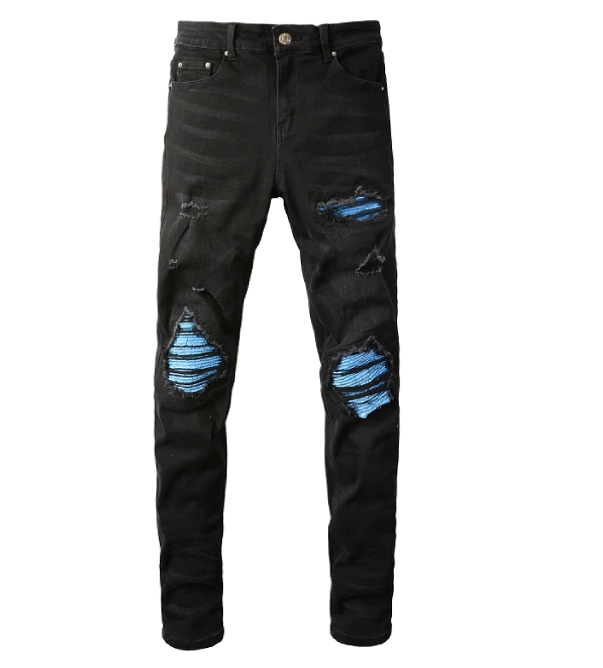 Men's Patch Fitted Distressed Jeans - enhanced image 2