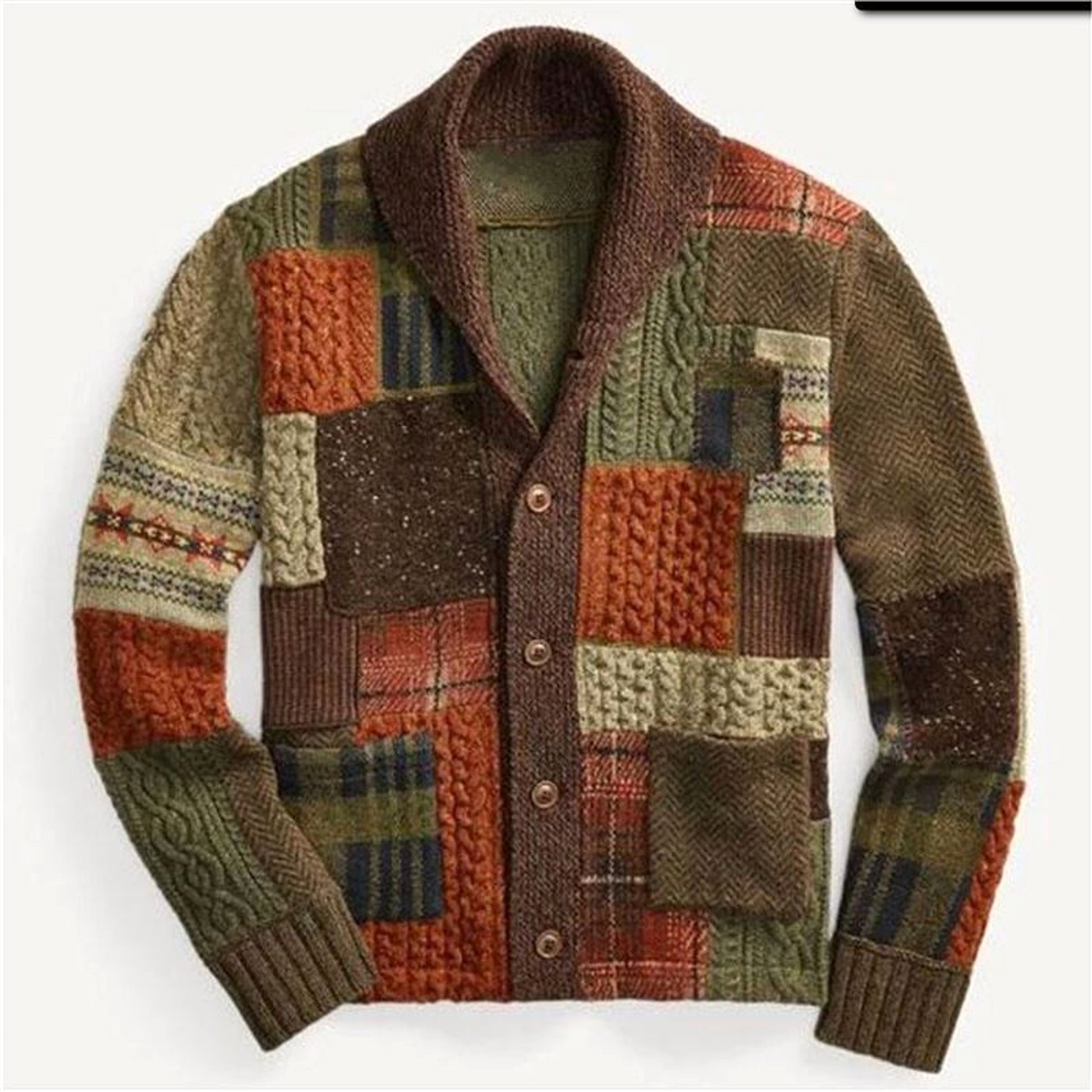 Men's Patchwork Colorblock Cardigan – Casual Retro Sweater Coat - enhanced image 2