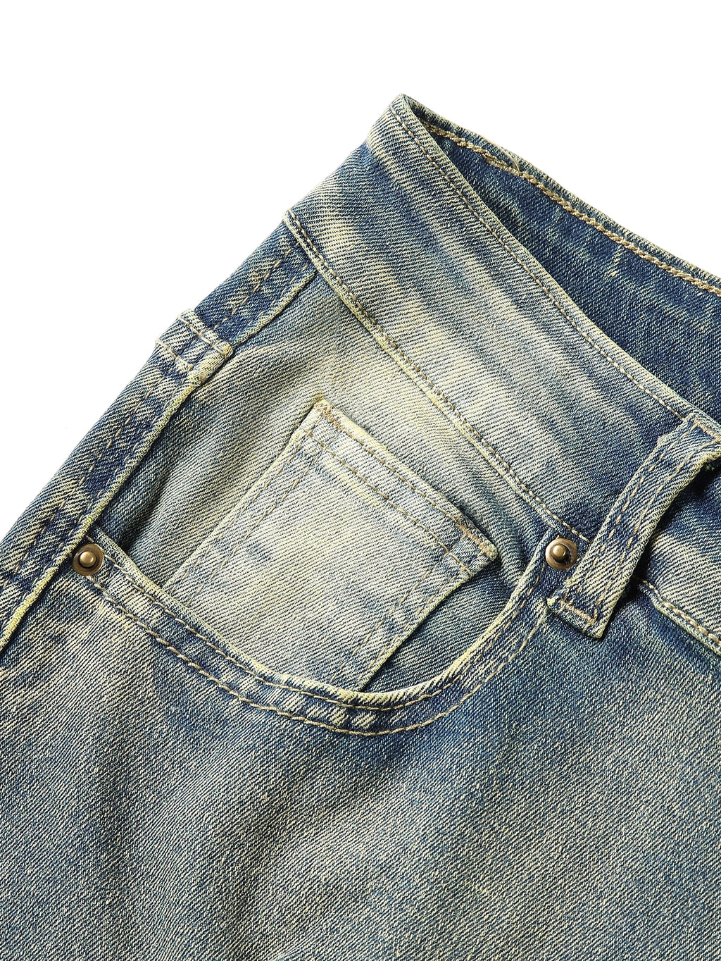 Men's Patchwork Fringe Slightly Flared Stretch Jeans - enhanced image 2