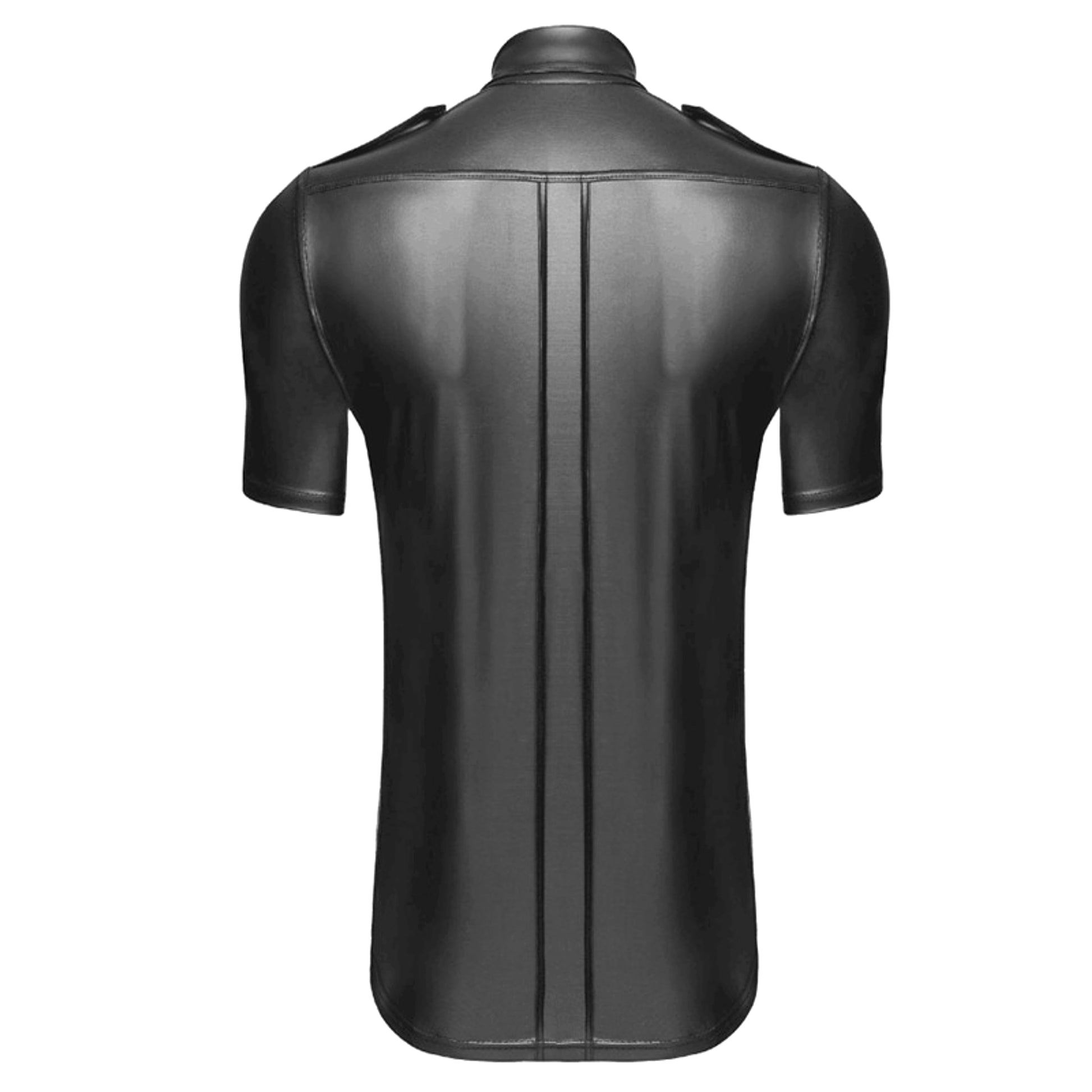 Men's Patent Leather Top DressShirt Stage Subdued Leather Costumes - enhanced image 2