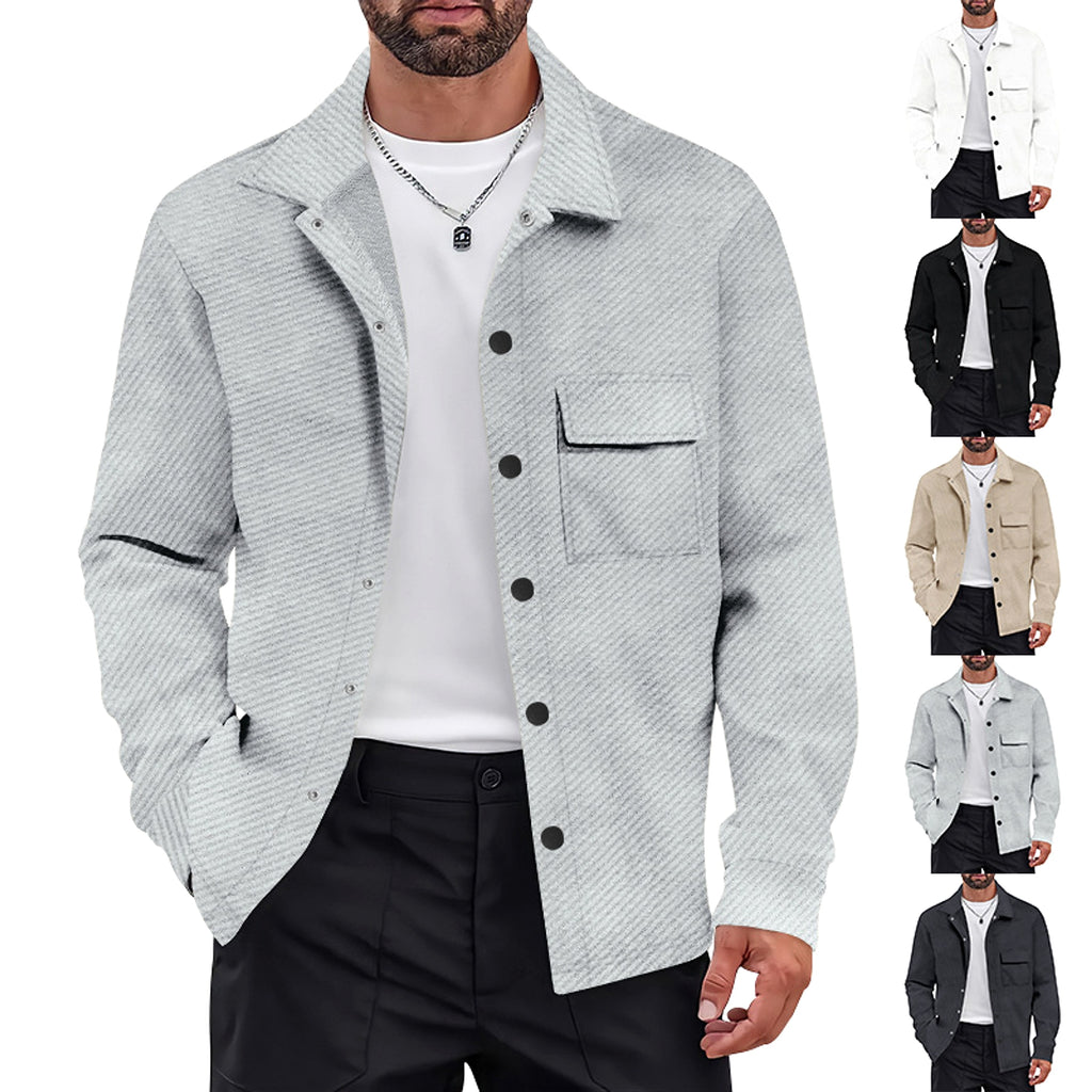 Men's Retro Casual Jacquard Knitted Lapel Shirt Jacket - enhanced image 2