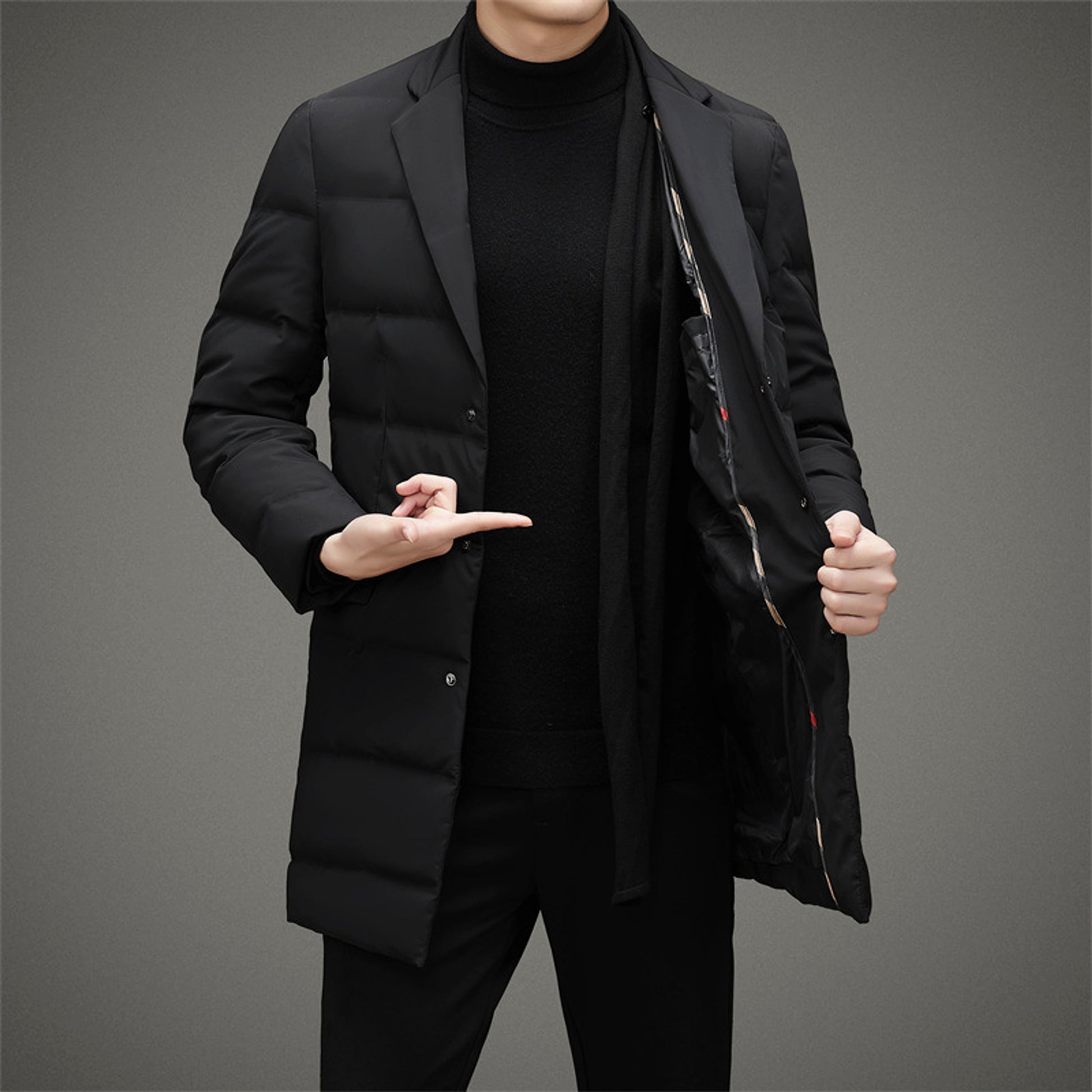 A.1 Men's Scarf Collar Cold-proof Down Jacket Coat Mid-length - enhanced image 2