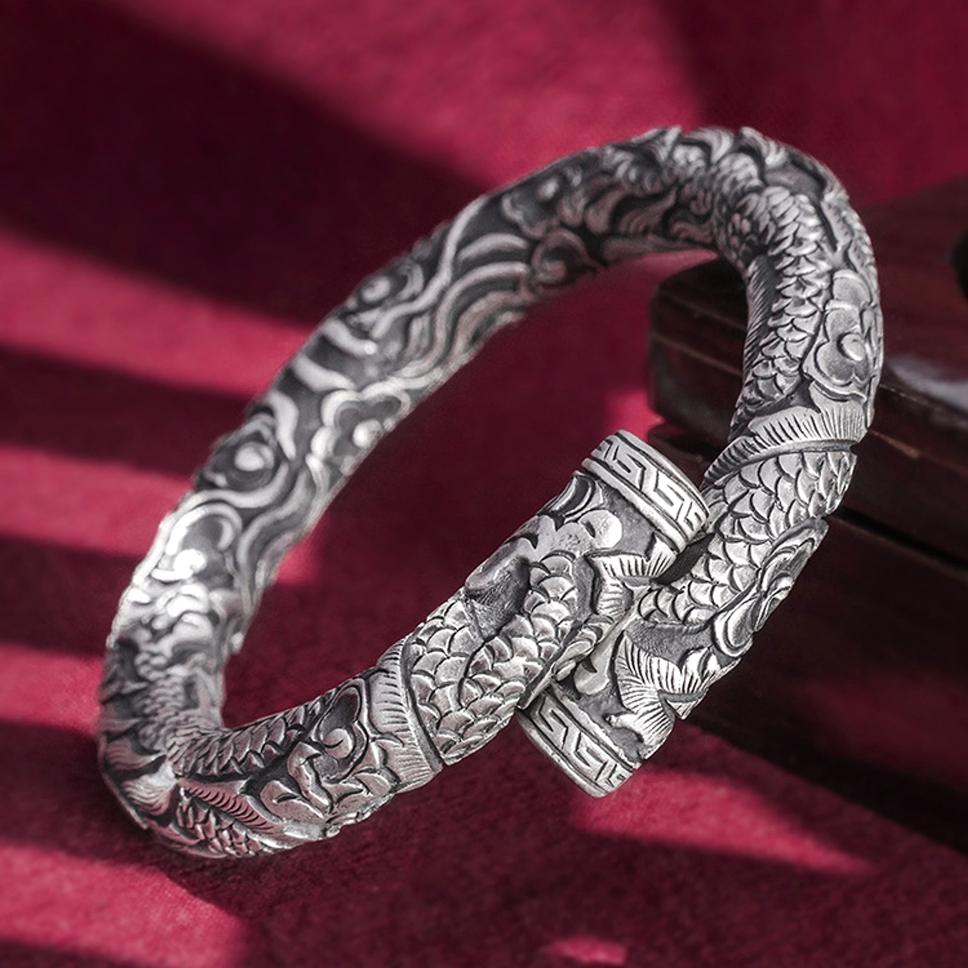 Men's Silver Double Head Bead Playing Bracelet - enhanced image 2