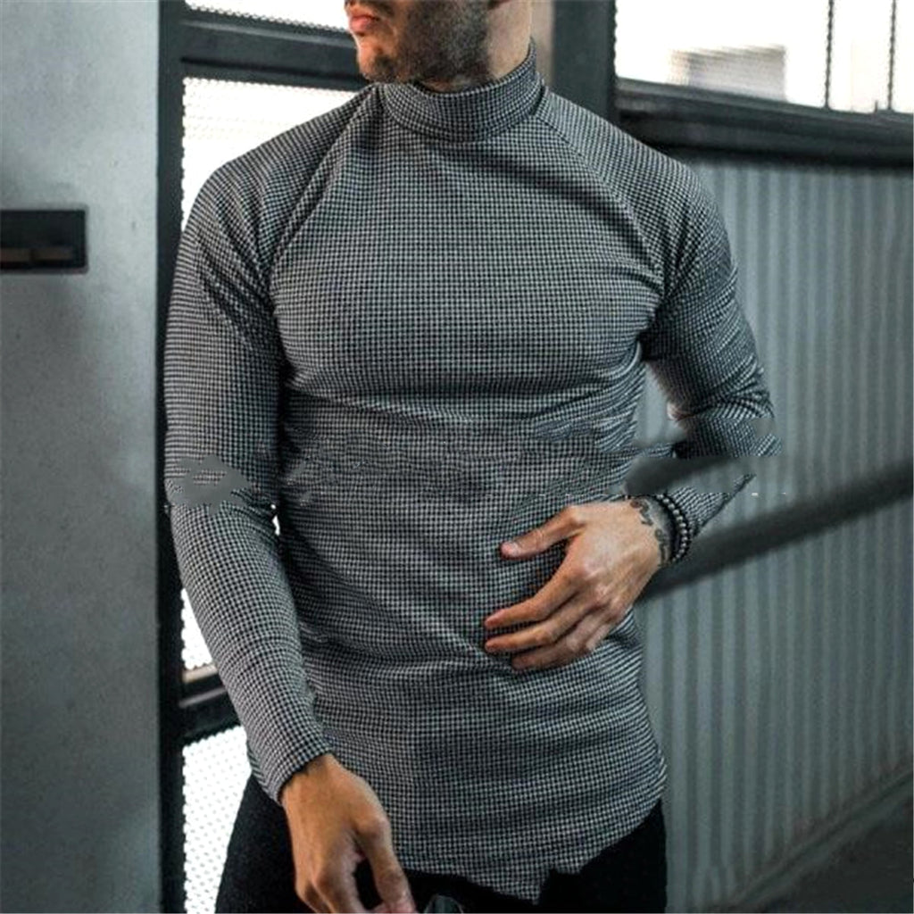 Men's Slim Pullover Long Sleeve T-Shirt High Neck Striped Base Shirt - enhanced image 2