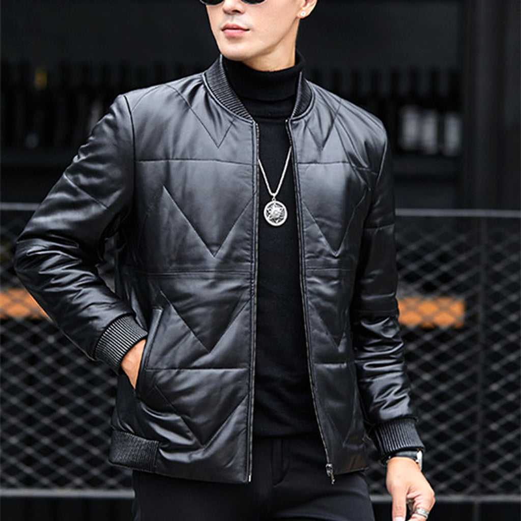 Men's Standing Collar Casual Zipper PU Leather Jacket - enhanced image 2