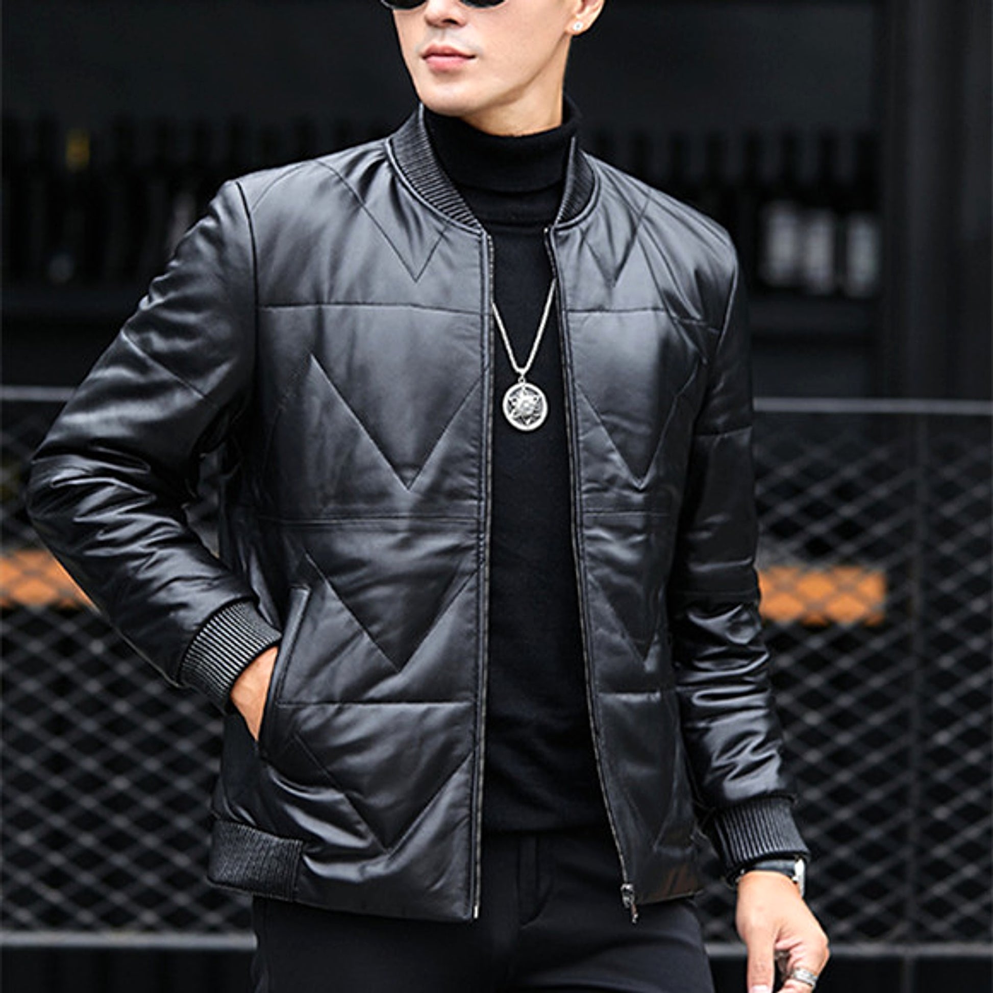Men's Standing Collar Casual Zipper PU Leather Jacket - enhanced image 2