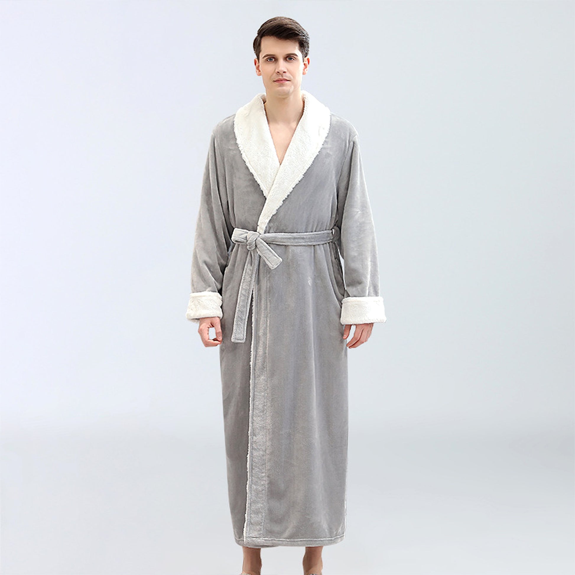 Men's Winter Plus Size Long Bathrobe Coral Fleece Full Length Pajamas - enhanced image 2