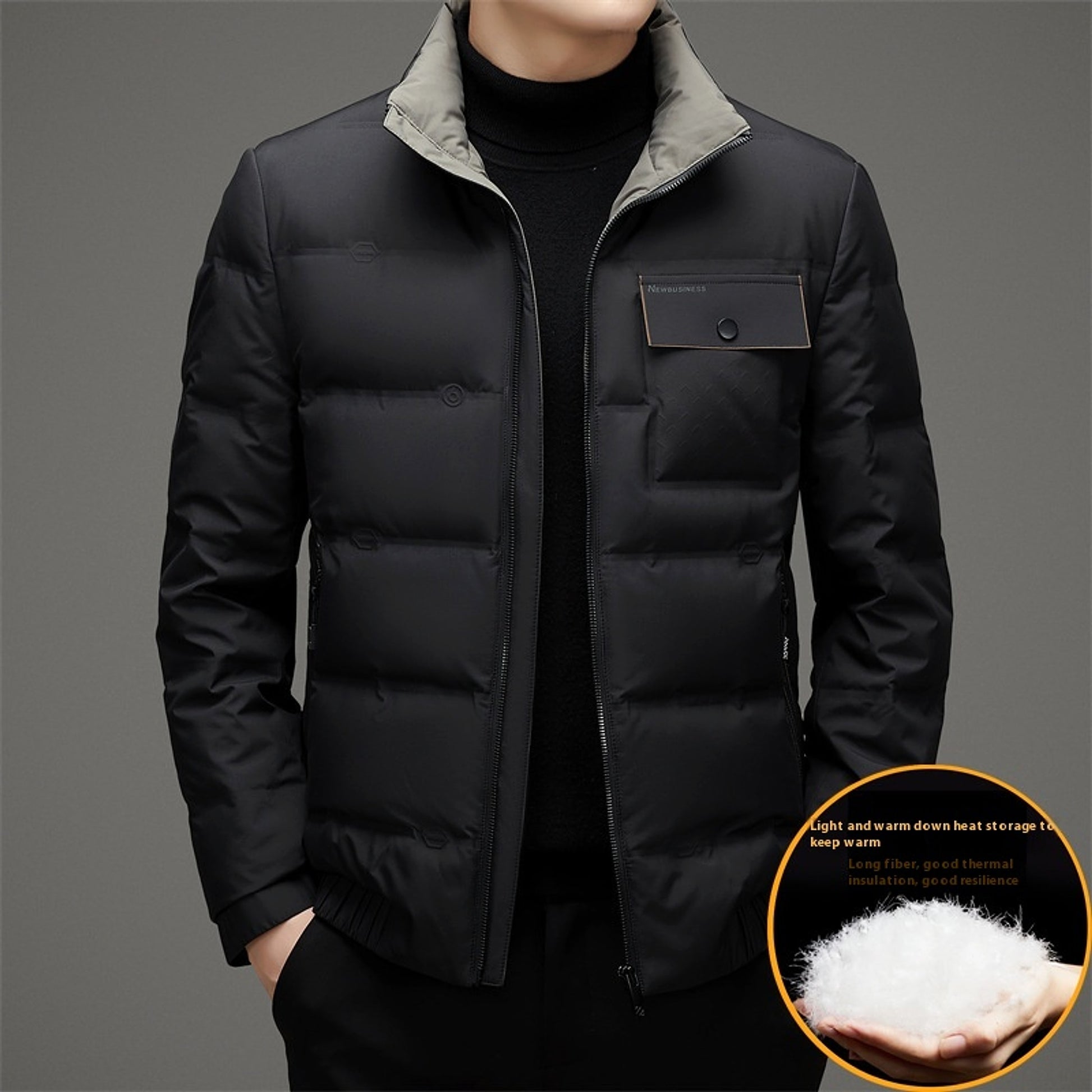 Men's Winter Stand Collar Short Thickened Warm Outdoor Down Jacket - enhanced image 2