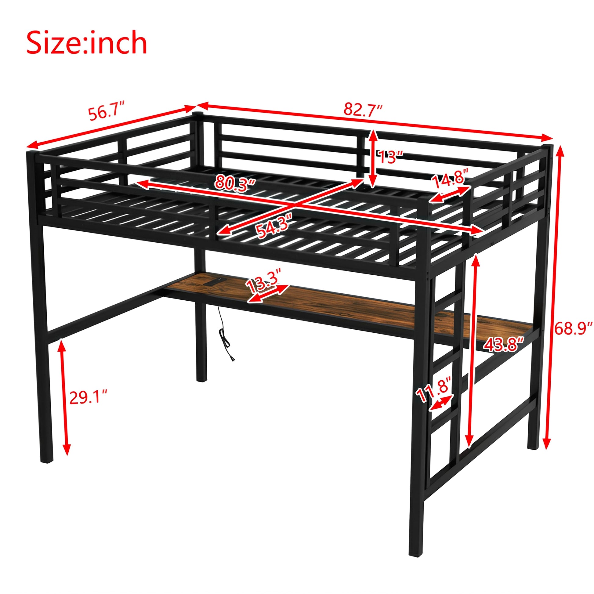LuneluX_Home – Full Metall Loft Bed with Desk & Ambient Light - enhanced image 2