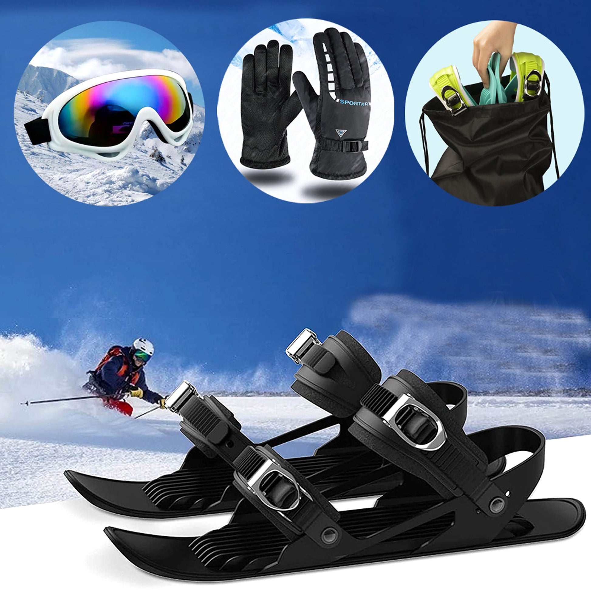 Mini Ski Skates Portable Short Skiboard Adjustable Skates For Snow - enhanced image 2