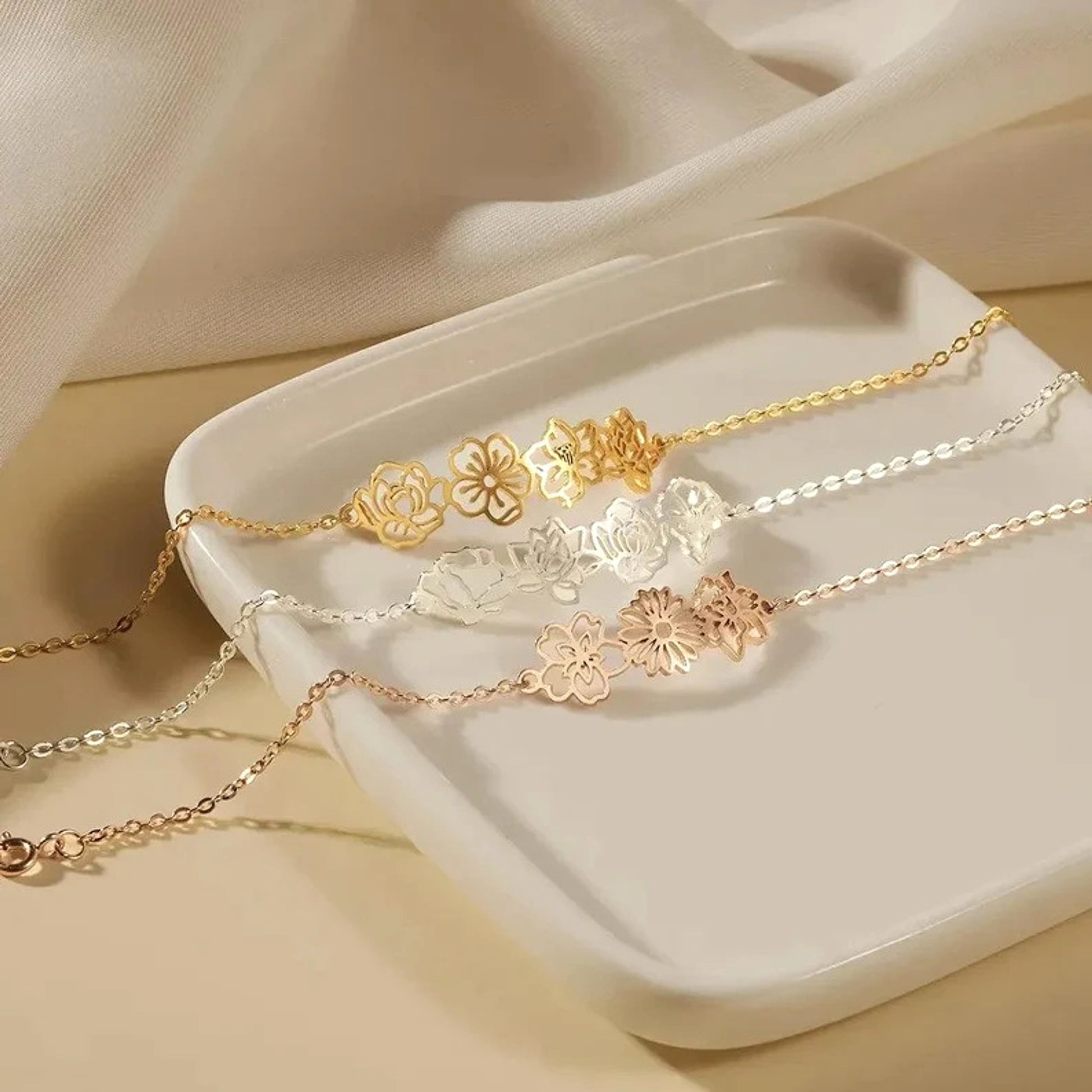 Minimalist and Versatile Flower Bracelet – Birth Month Jewelry for December - enhanced image 2