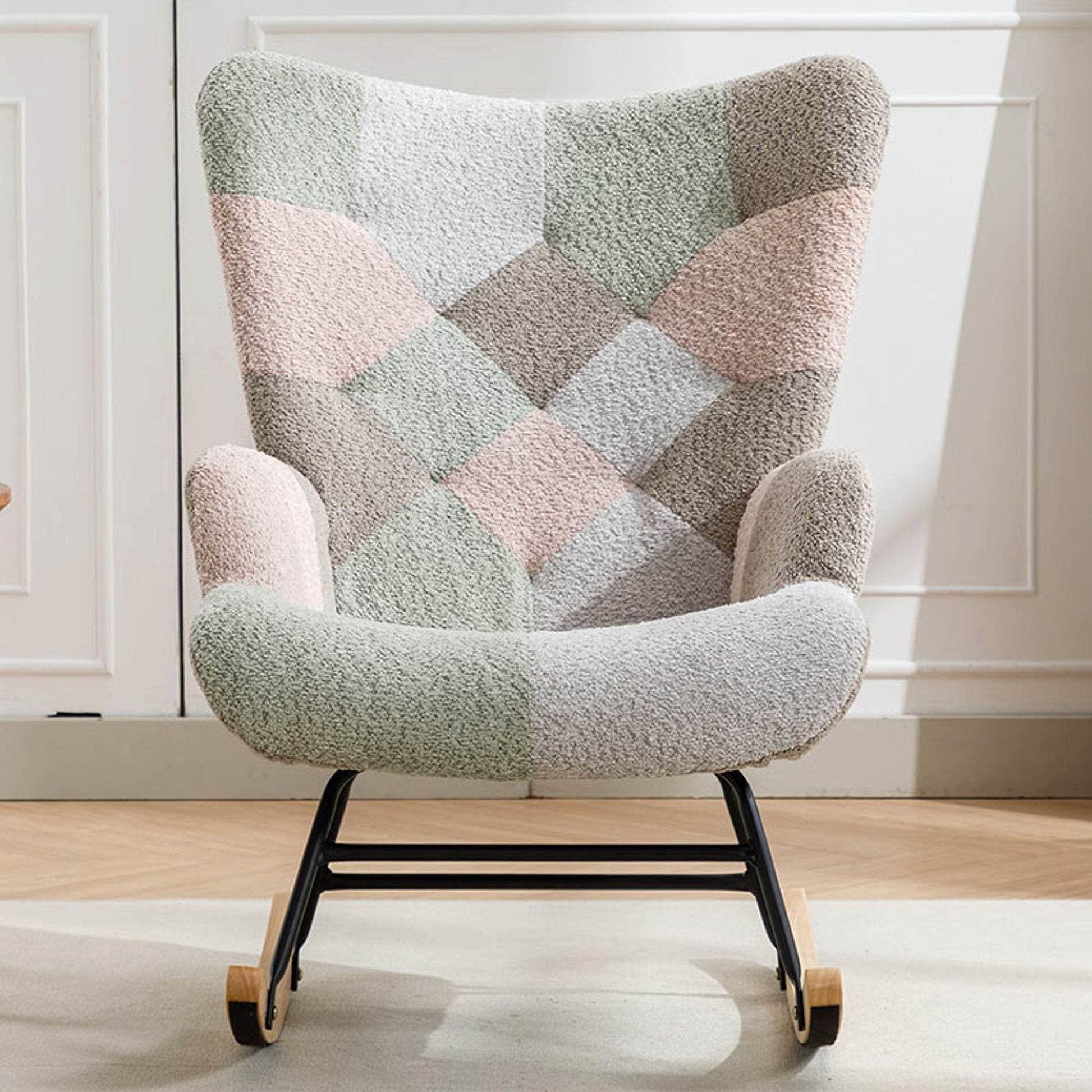 Modern Patchwork Rocking Chair – Macaron Edition - enhanced image 2