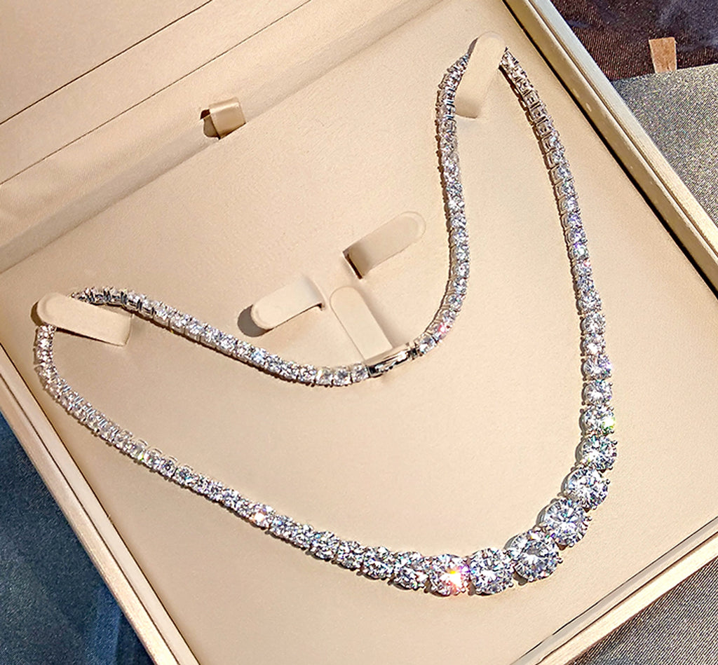 Moissanite 925 Sterling Silver Single Row Full Diamond Necklace For Women - enhanced image 2