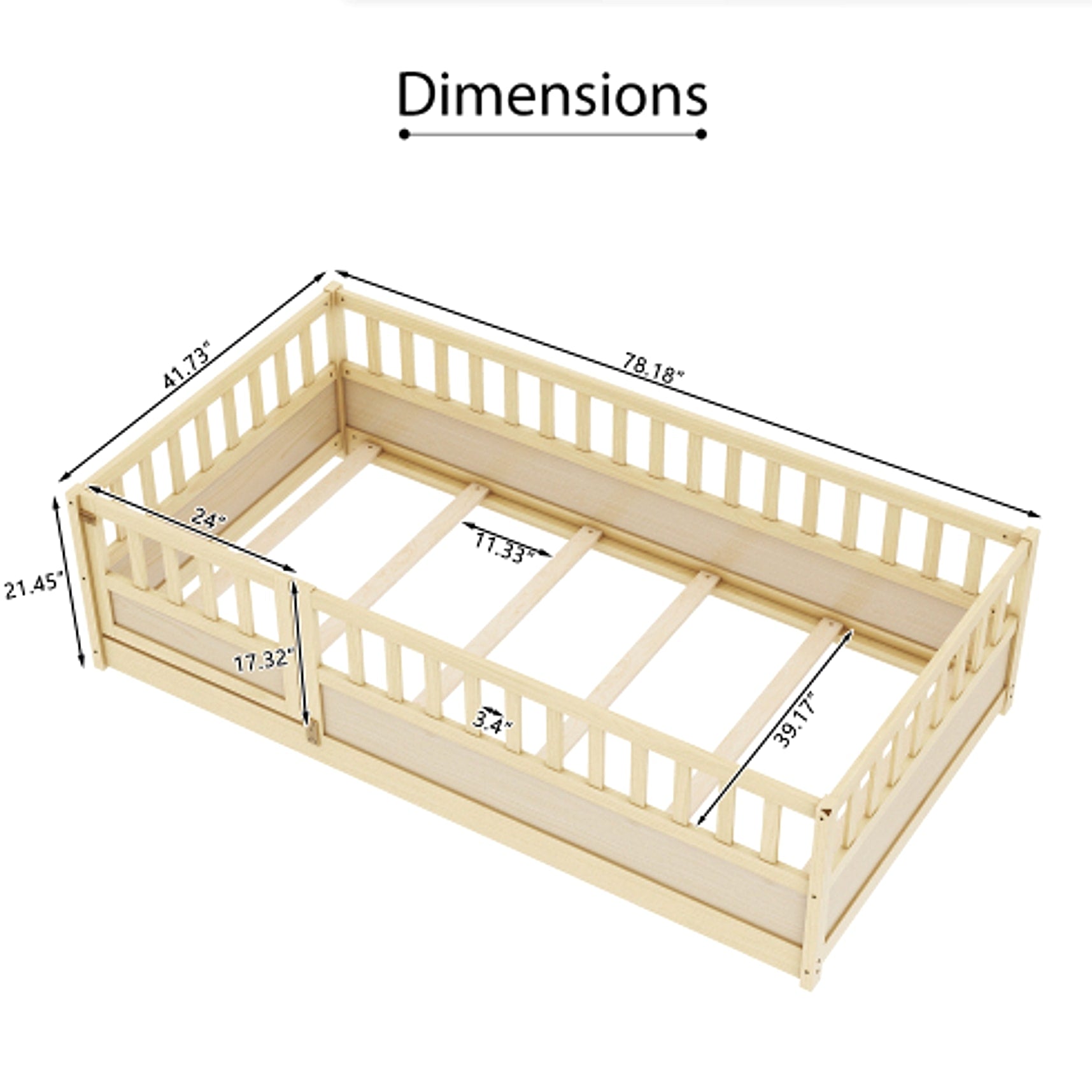 MontessoriPlay™ – Twin Size Wooden Floor Bed with Safety Rails & Door (US Warehouse) - enhanced image 2