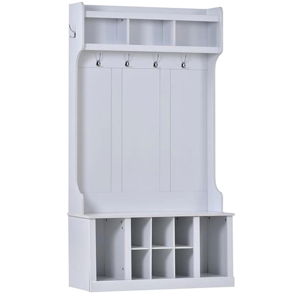 LuneluX_Home – Modern Farmhouse Hall Tree with Storage Bench & Hooks (White) - enhanced image 2