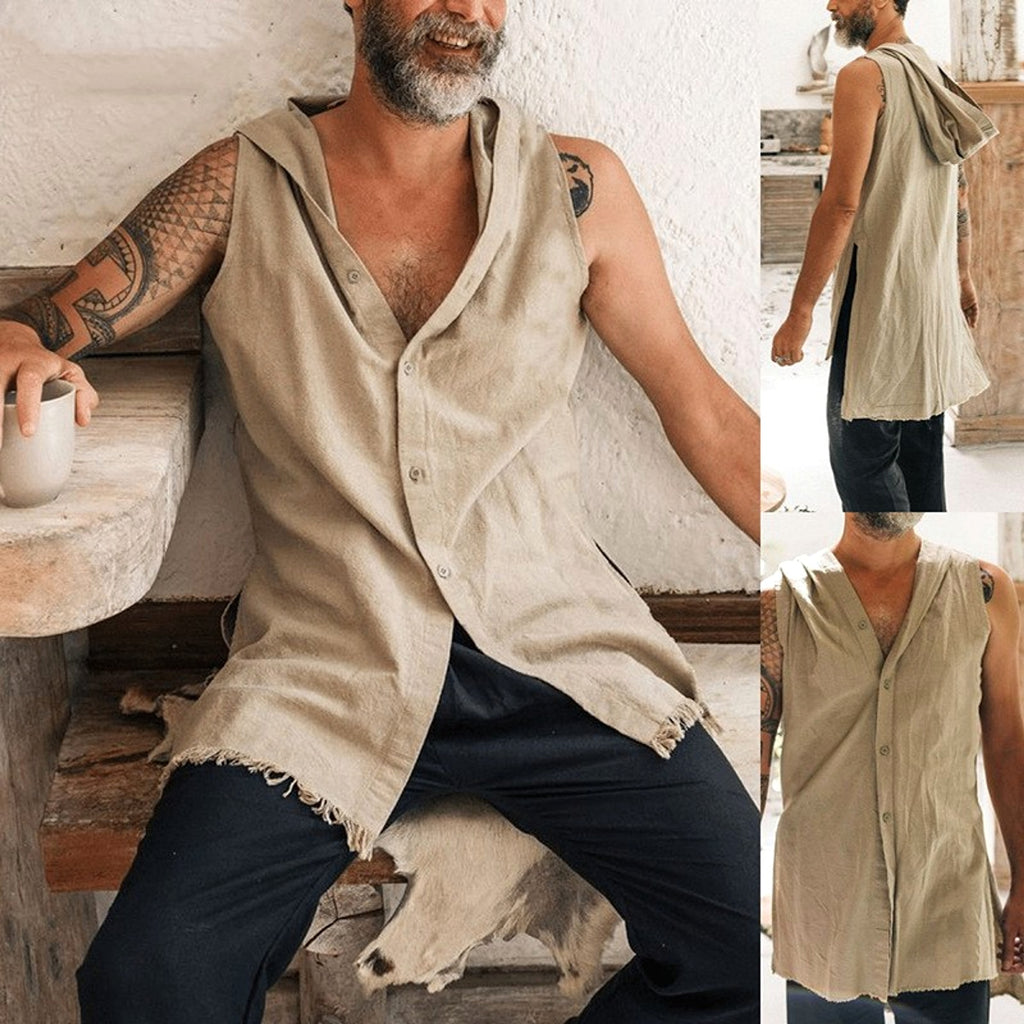 Multicolor Waistcoat Cotton And Linen Washing Vest Sleeve-Less DressShirt Men - enhanced image 2