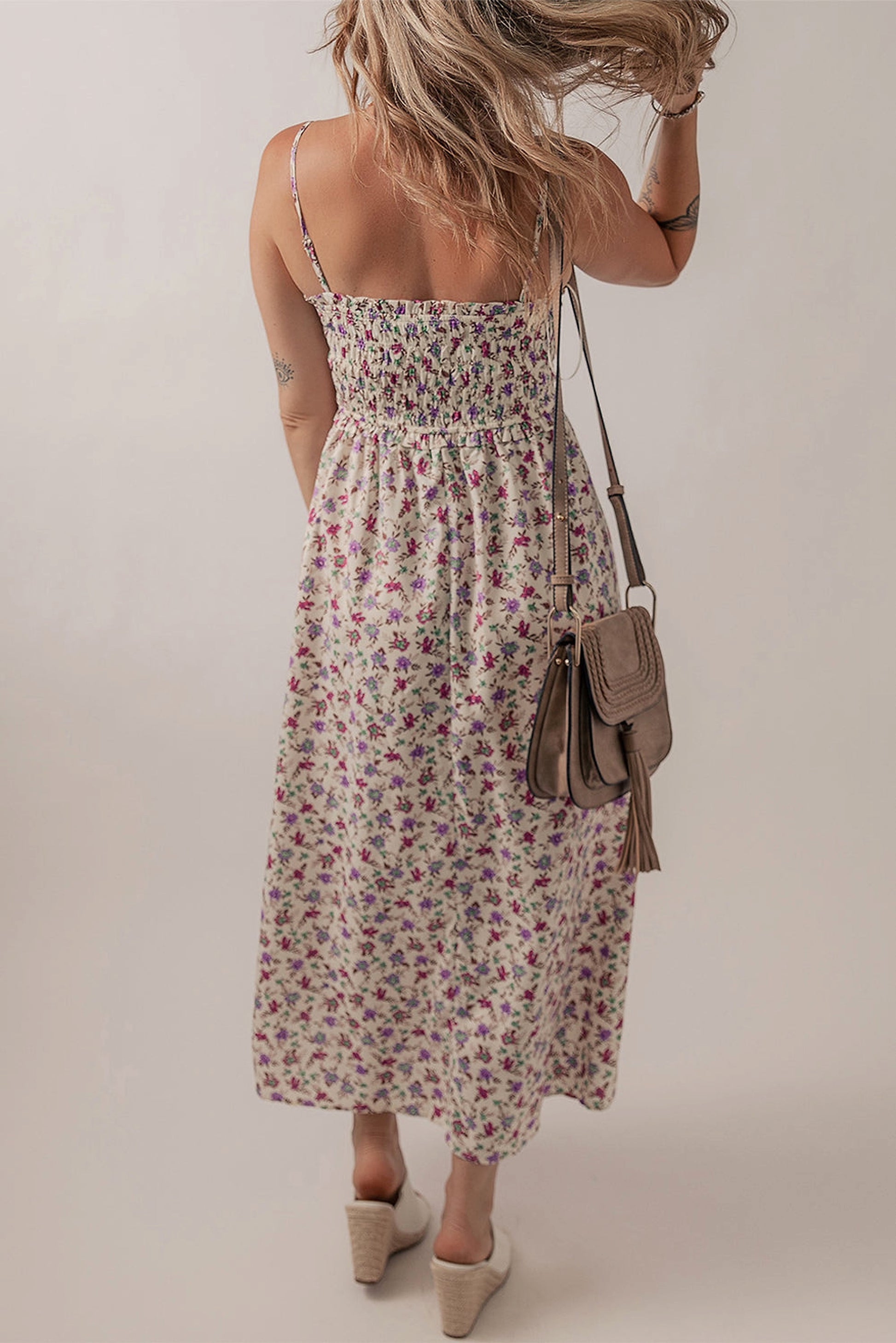 Multicolour Bohemian Ditsy Floral Smocked Fit Flare Sundress - enhanced image 2