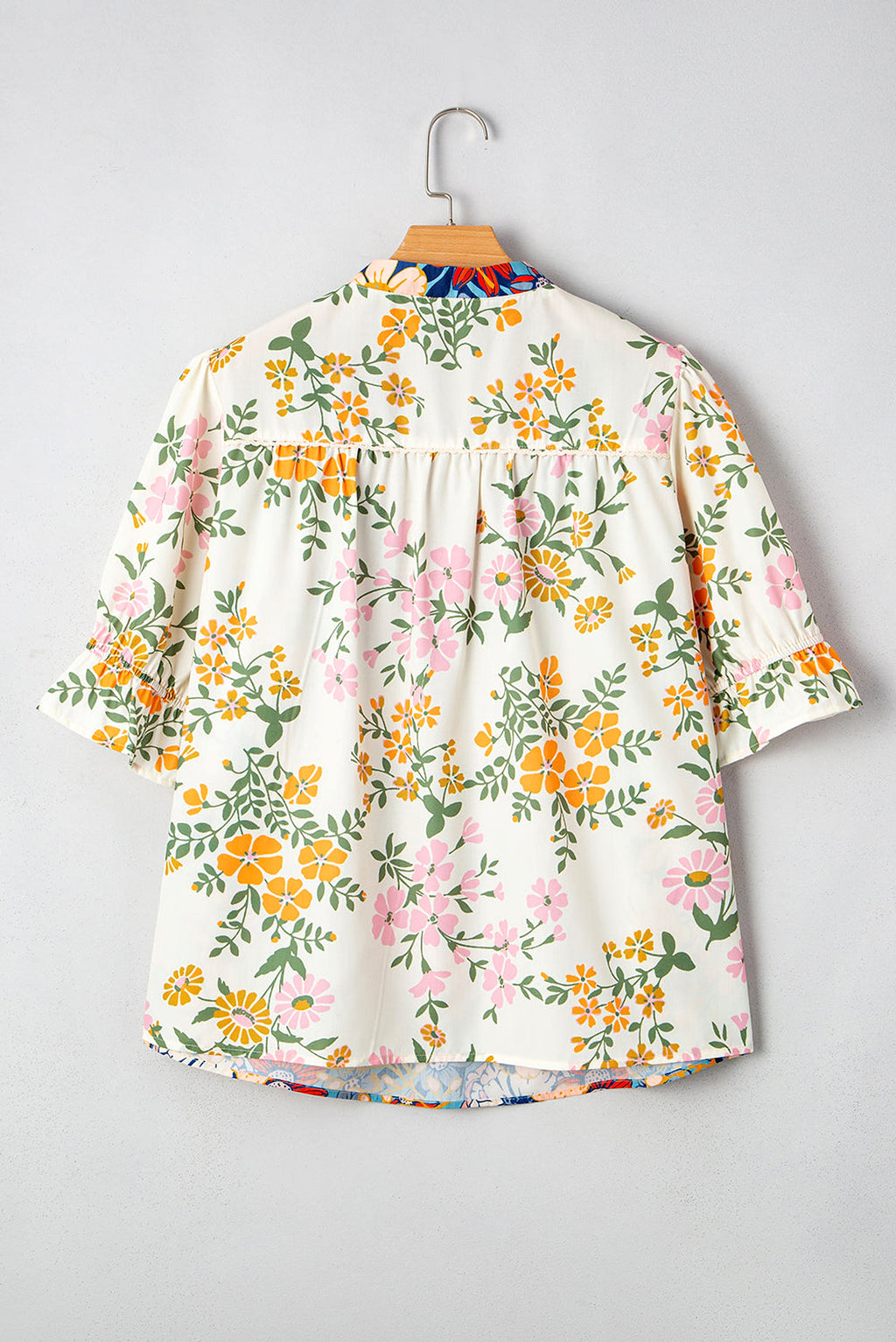 Multicolour Plus Size Floral Print Woven V Neck Half Sleeve Blouse - enhanced image 2