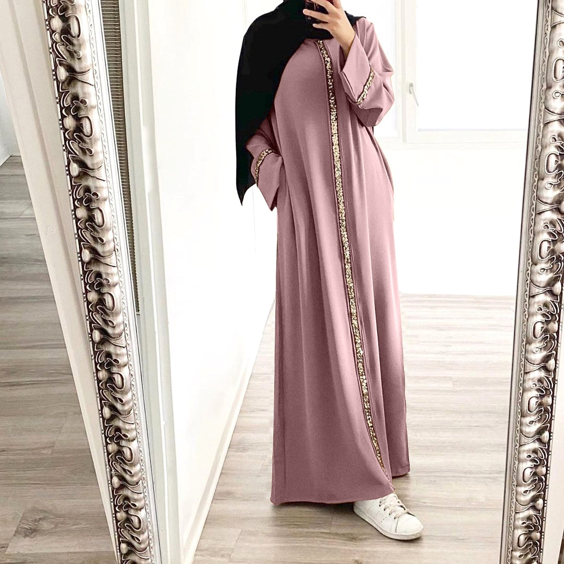 Muslim Women's Wear Robe Stitching Trim Sequins Dress - enhanced image 2