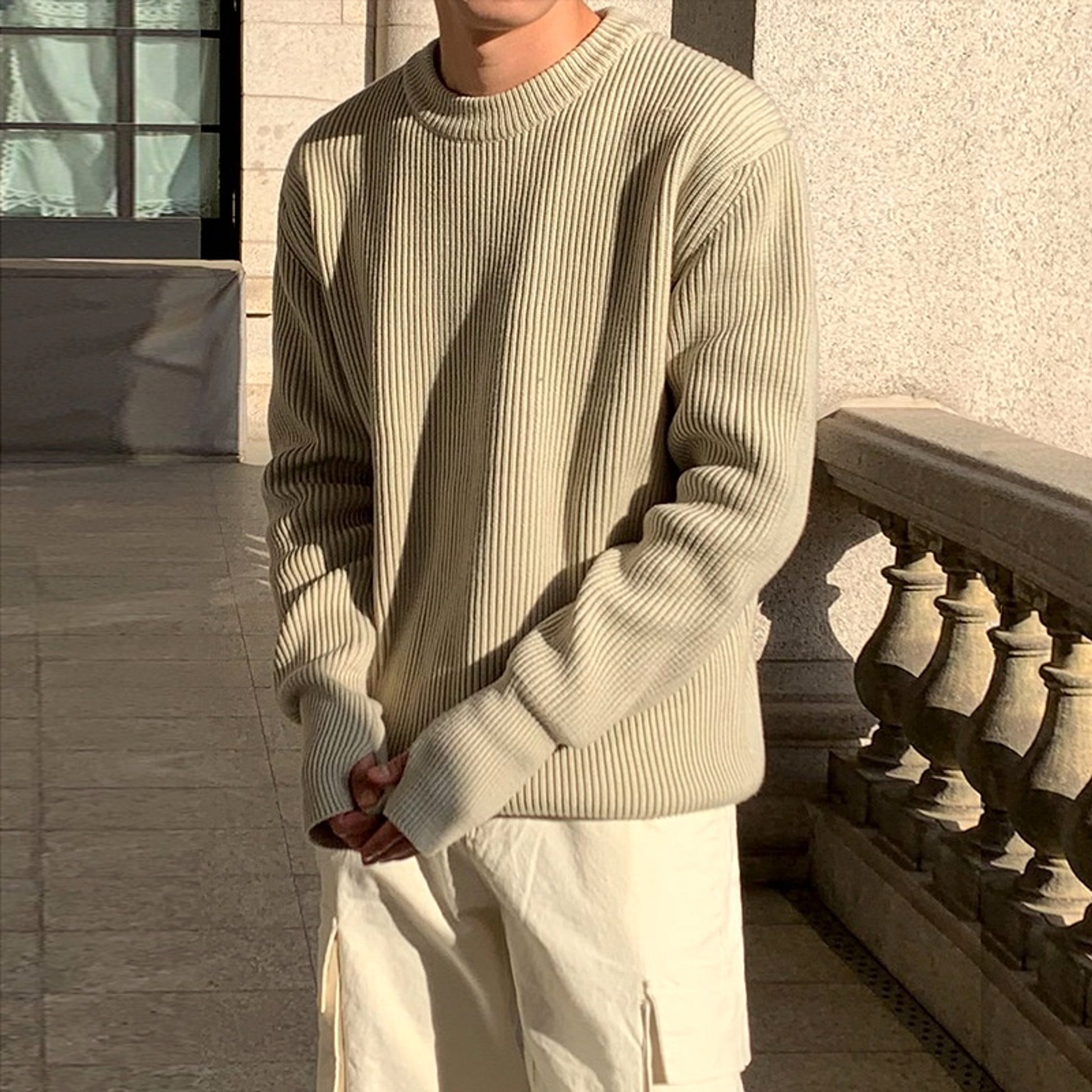 New Korean Style Trendy Loose Round Neck Knitted Coat Sweater Men - enhanced image 2