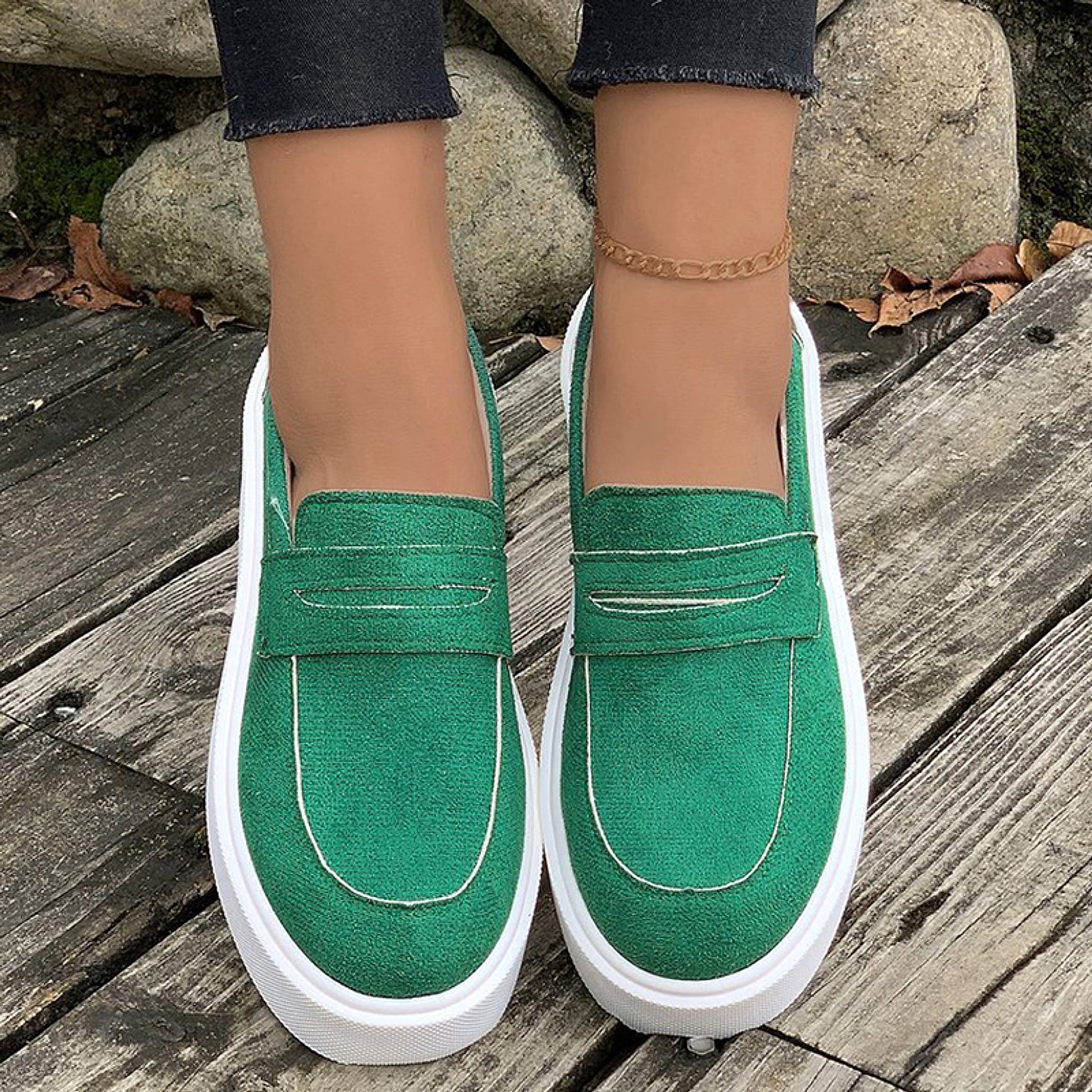 New Loafers Platform Round Toe Slip-on Shoes For Women Outdoor Casual Walking Shoes - enhanced image 2