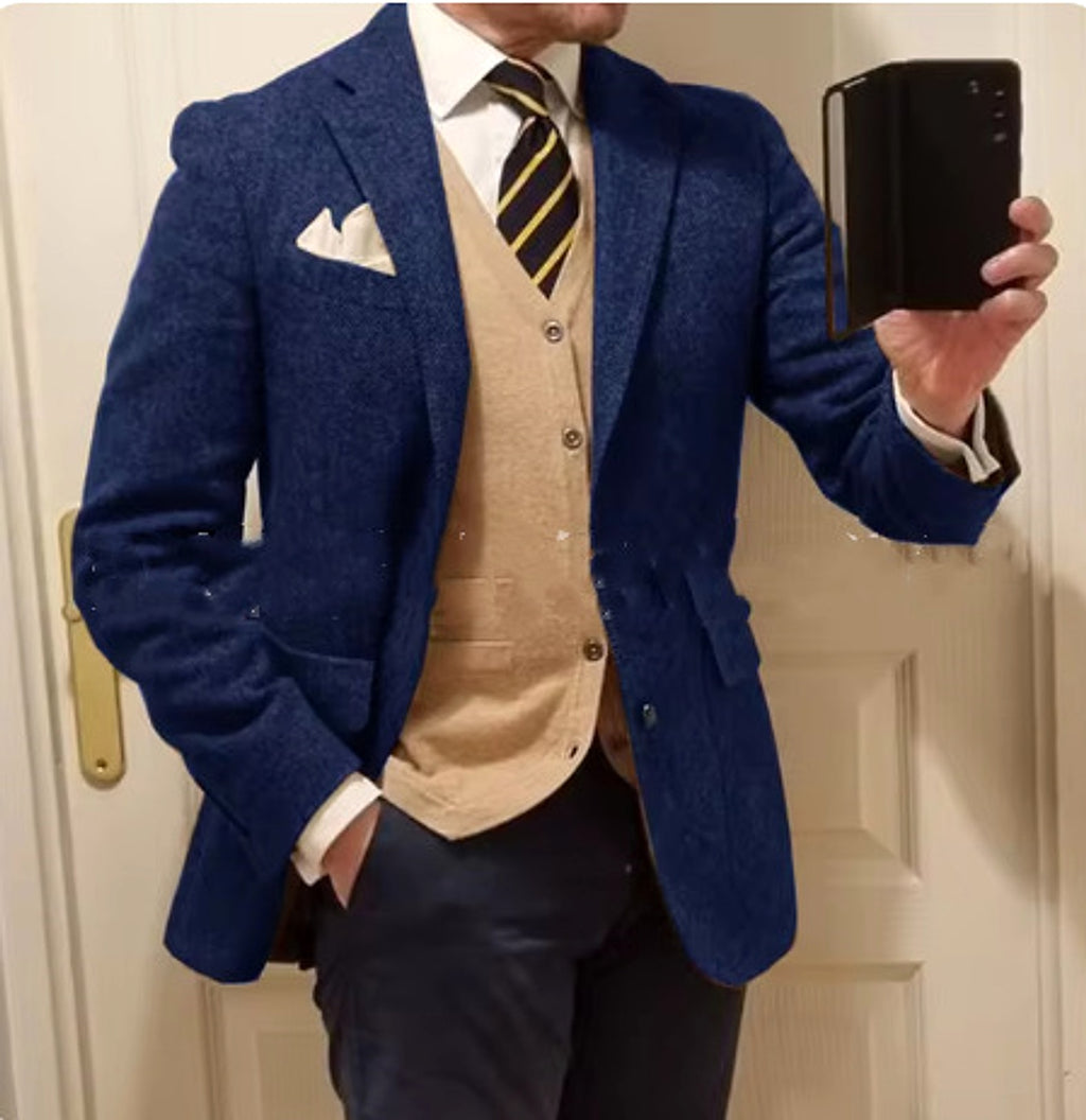 New Men's Suit Herringbone Coat Casual Slim Fit - enhanced image 2