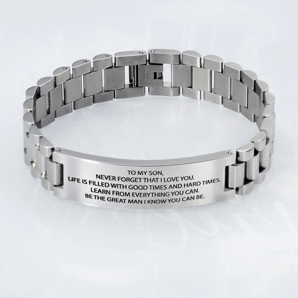 Men's Stainless Steel Black Strap Lettering Bracelet – Stylish & Durable - enhanced image 2
