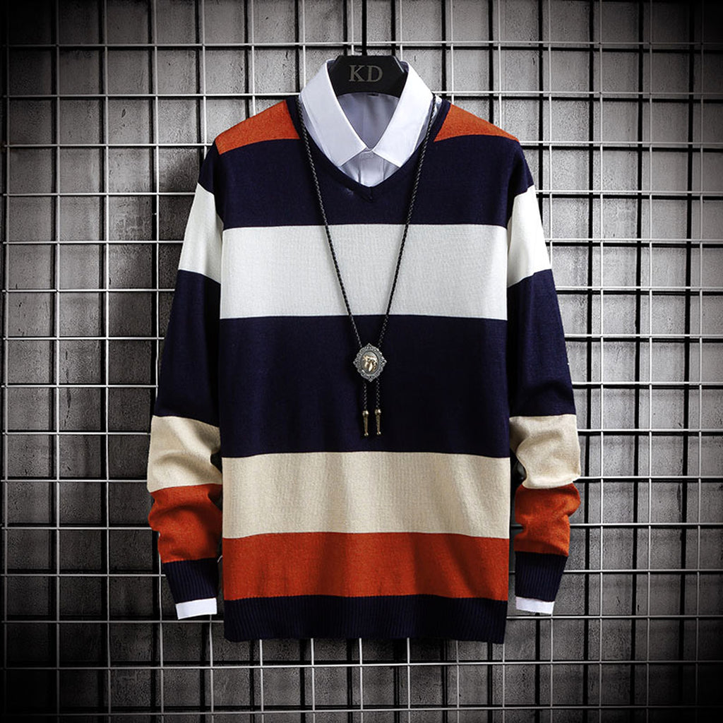 New Thin Color-Blocking Round Neck Men's Casual Sweater - enhanced image 2